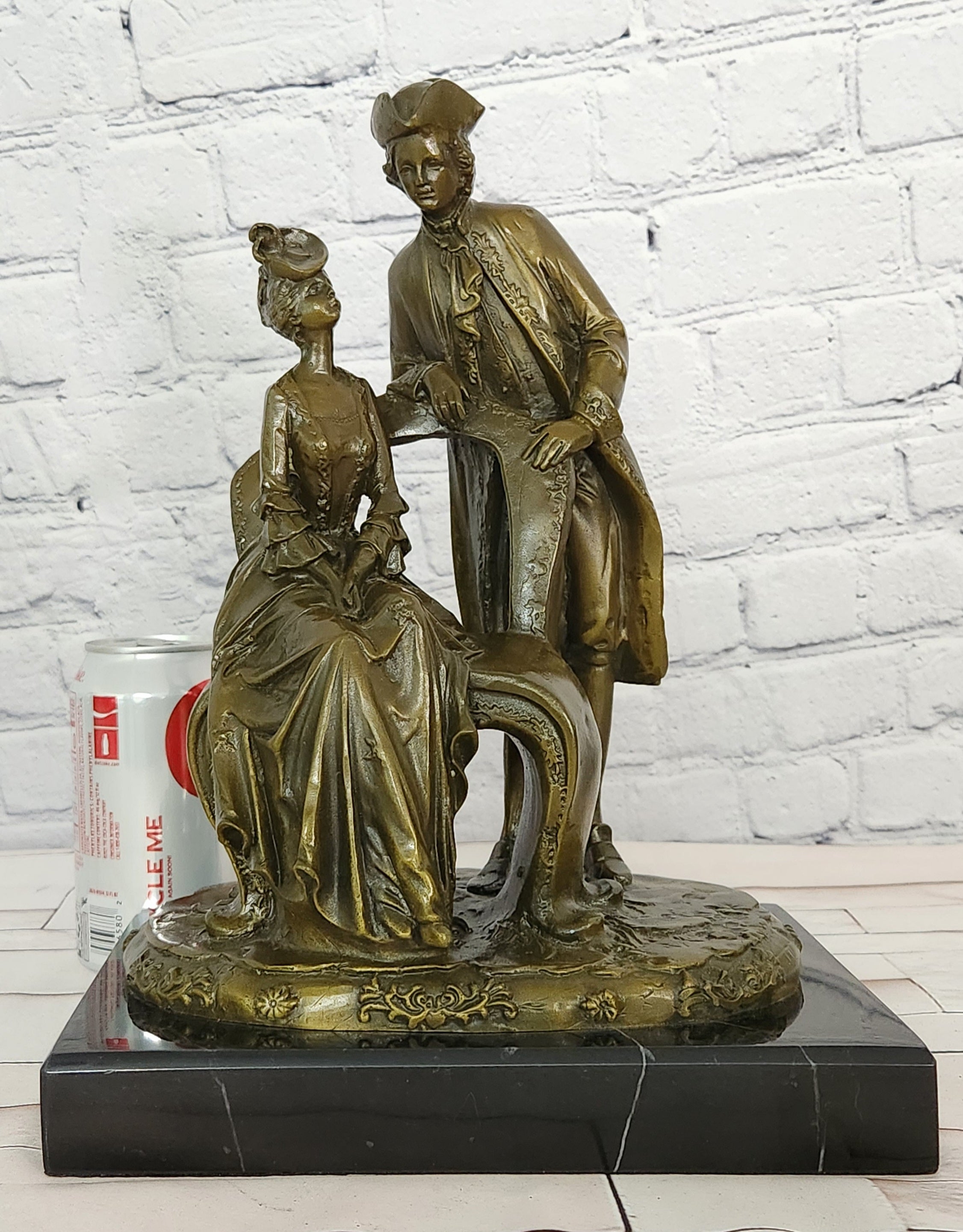 Bronze Colonial Lovers Figurine Signed Annie Romantic Fine Art Sculpture