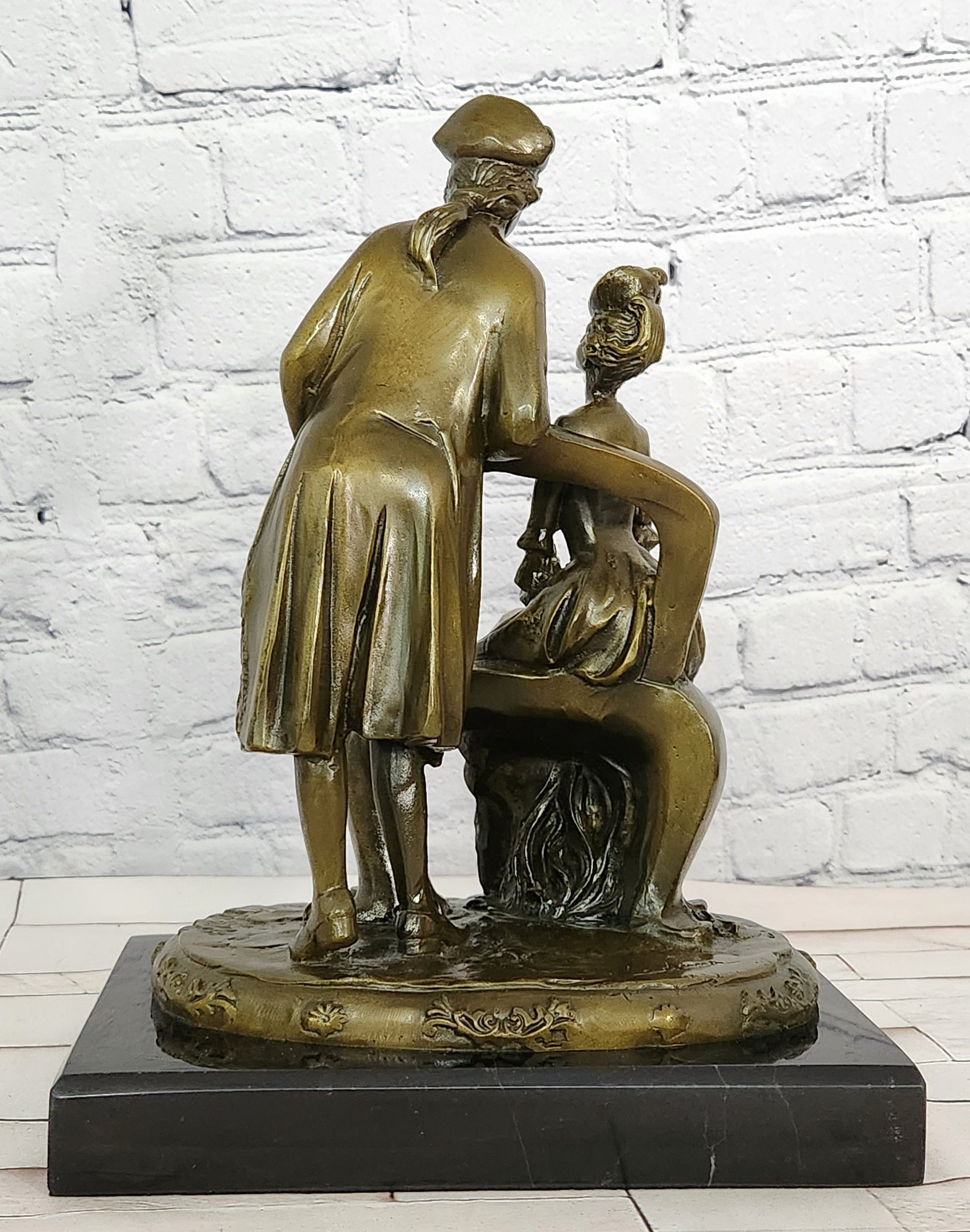 Bronze Colonial Lovers Figurine Signed Annie Romantic Fine Art Sculpture