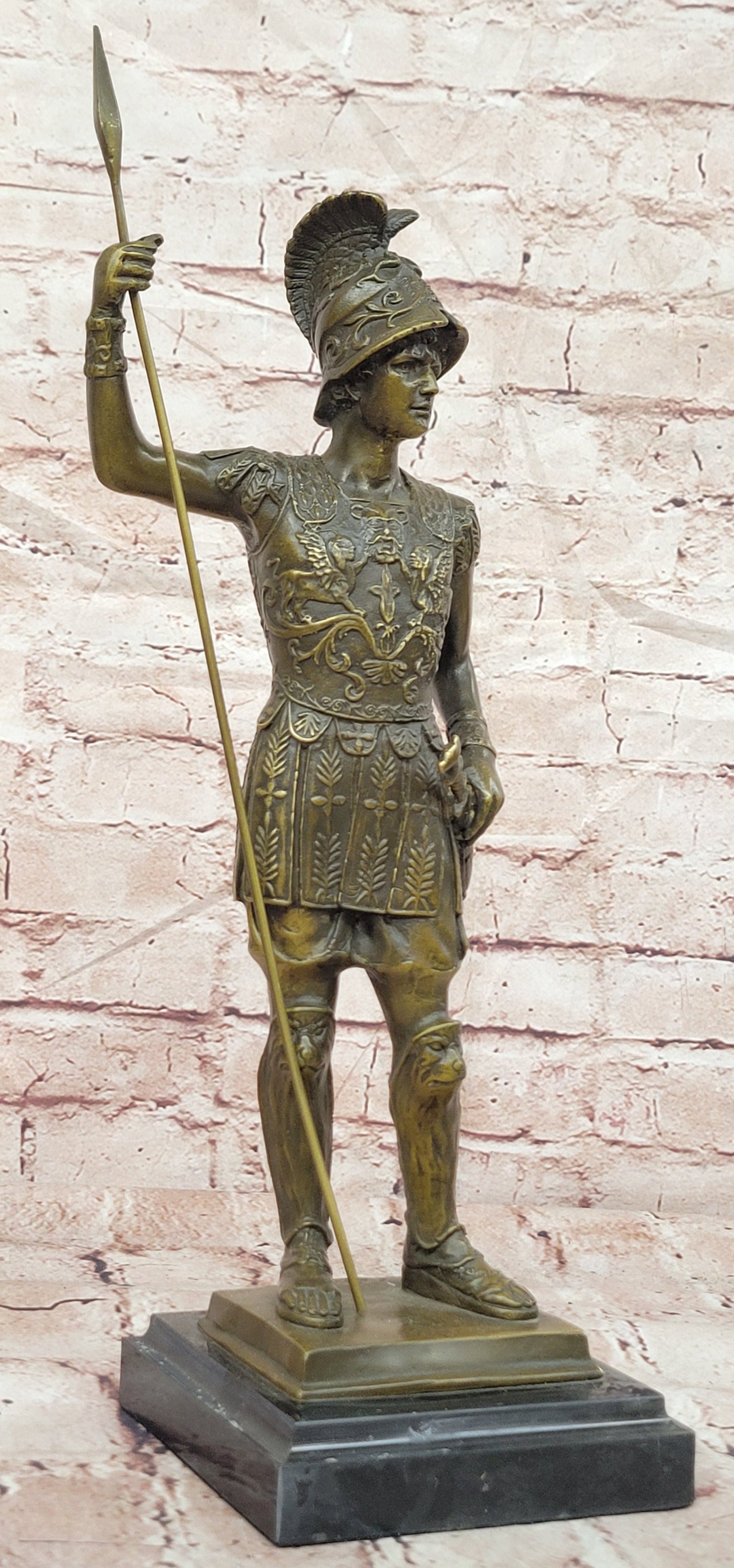 Bronze Roman Soldier Sculpture Signed Annie Collectible Fine Art Decor