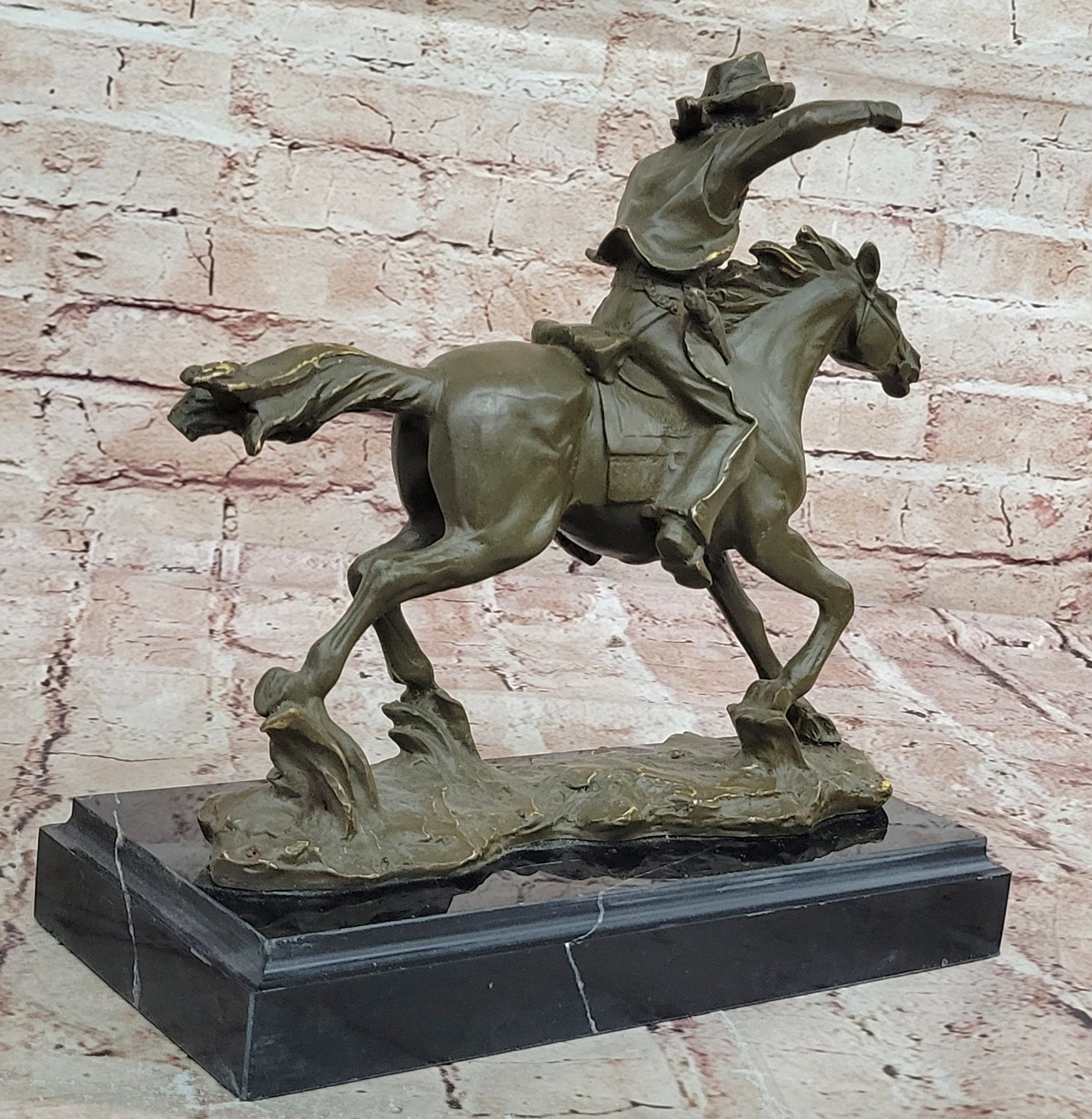 Kamiko Western Cowboy Riding Horse Bronze Sculpture Statue Collectible Home Decor