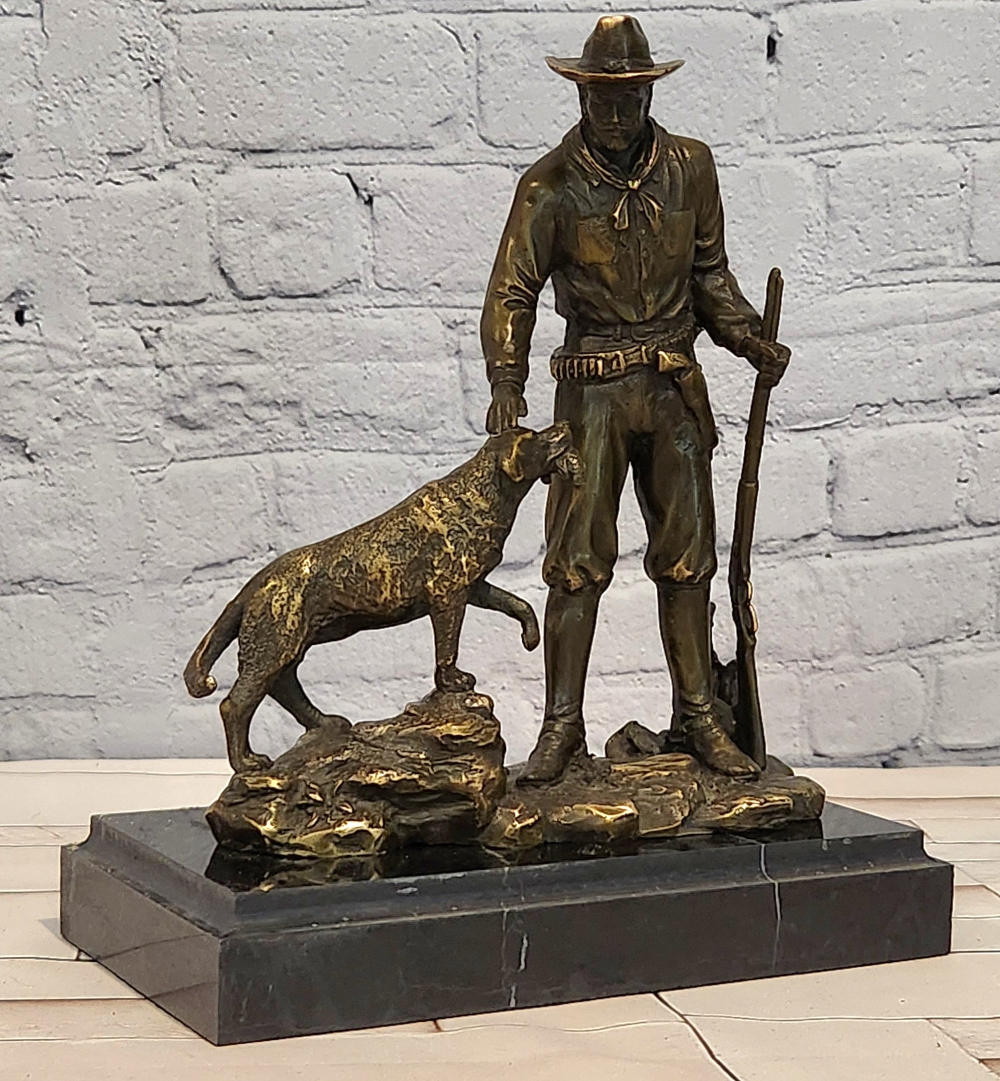 Numbered Limited Edition Milo Bronze Cowboy and Faithful Dog Western Figurine Statue