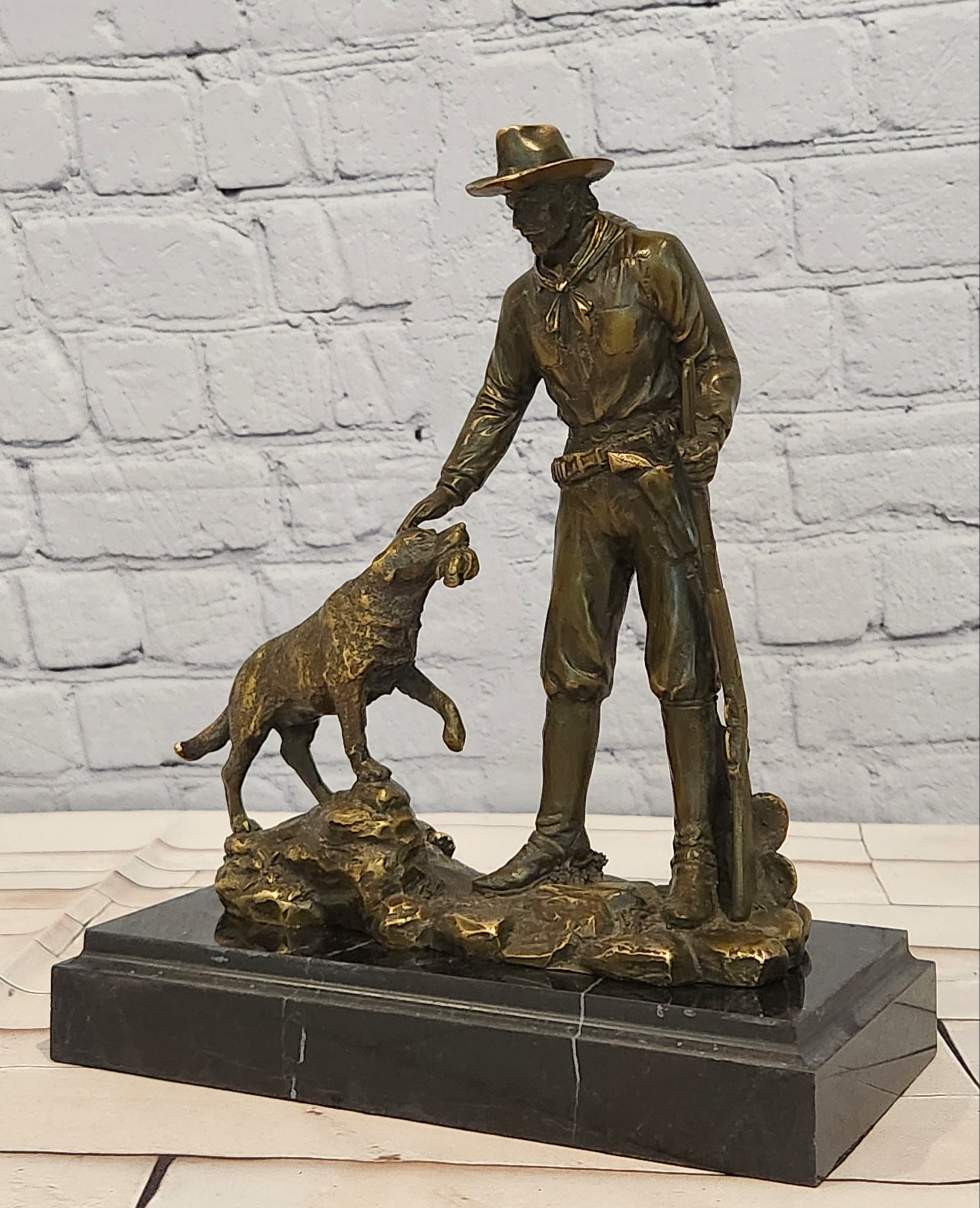Numbered Limited Edition Milo Bronze Cowboy and Faithful Dog Western Figurine Statue