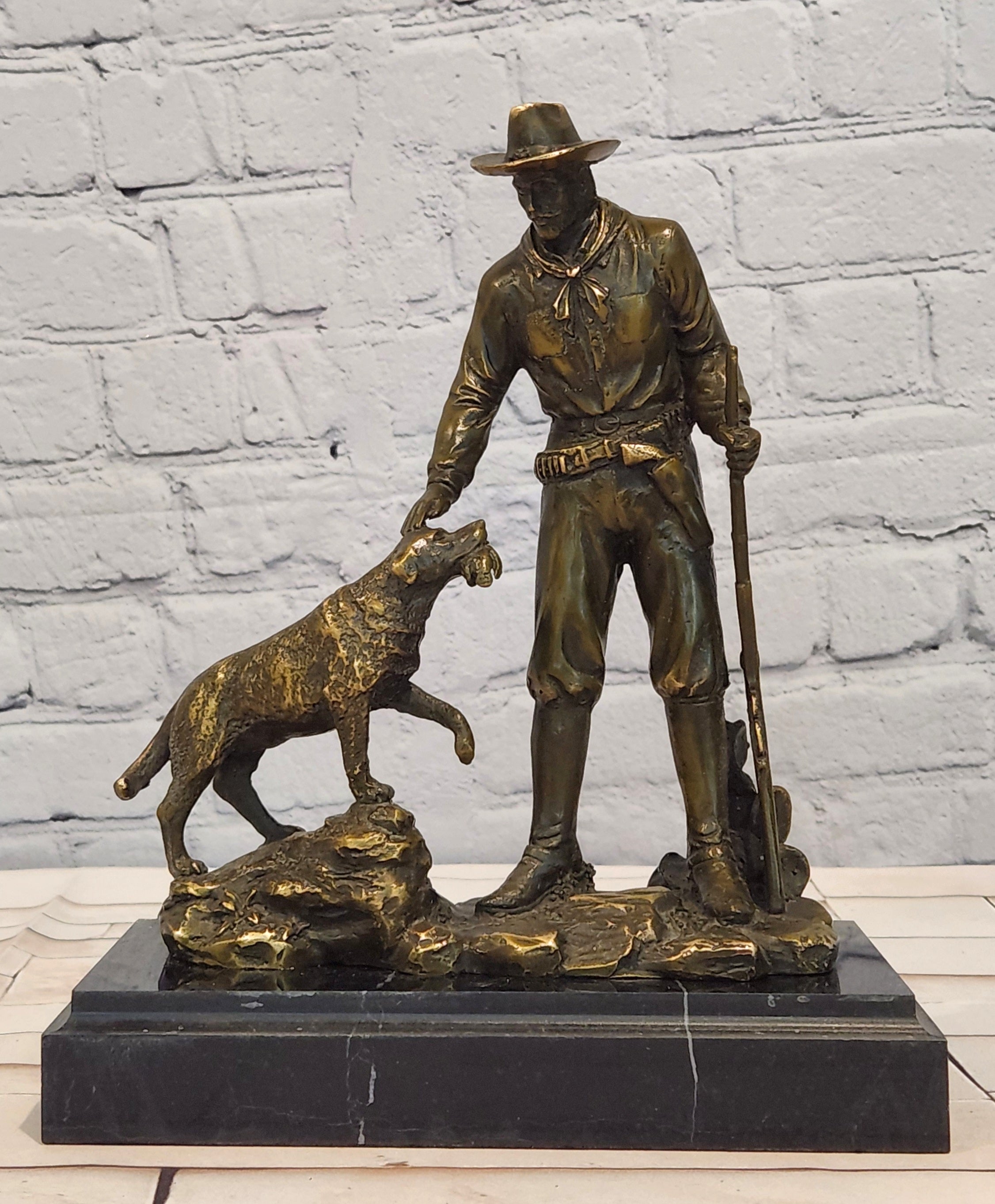 Numbered Limited Edition Milo Bronze Cowboy and Faithful Dog Western Figurine Statue