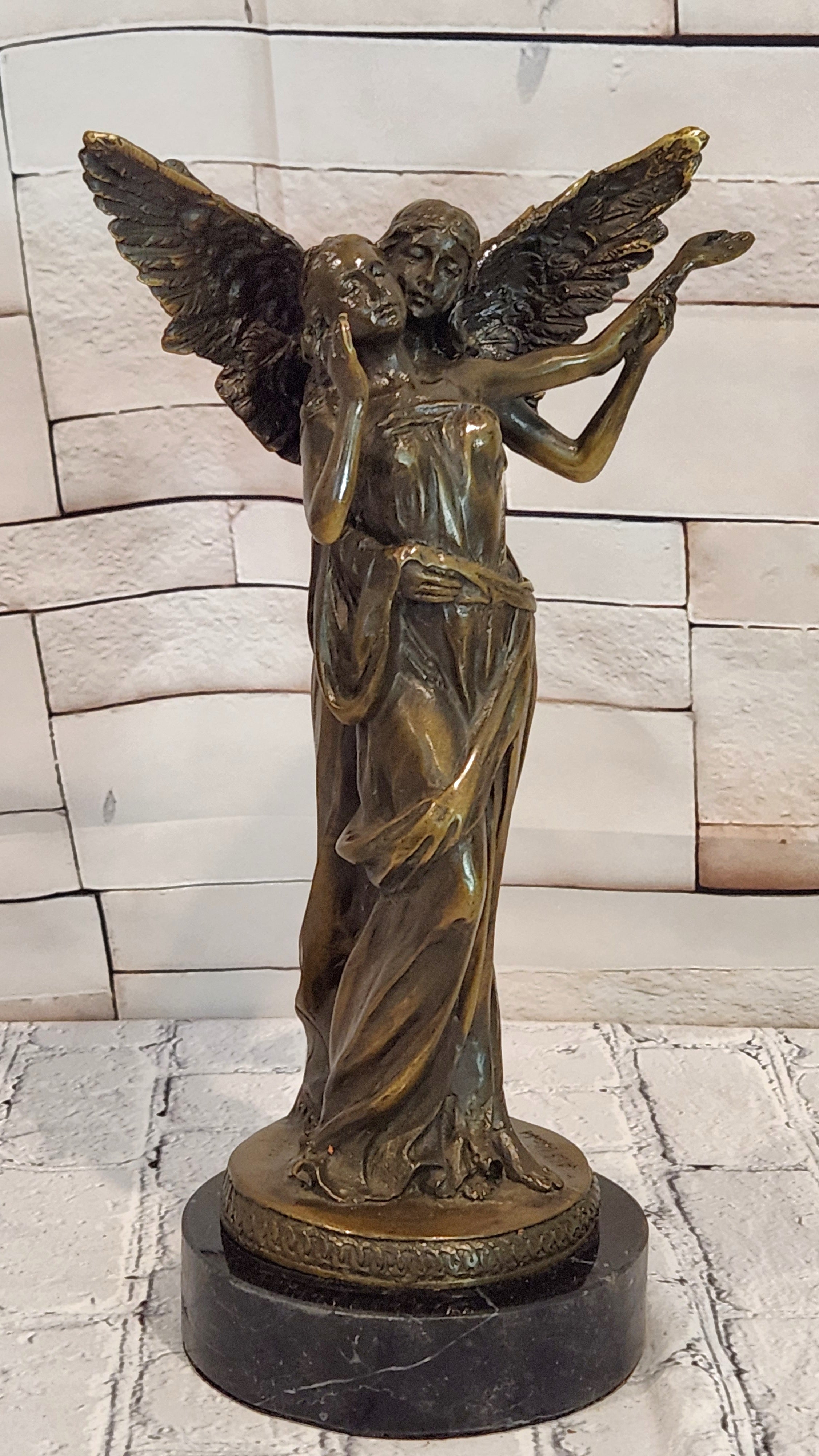 Bronze Celestial Angel Embracing Woman Sculpture Aldo Vitaleh Collectible Artwork
