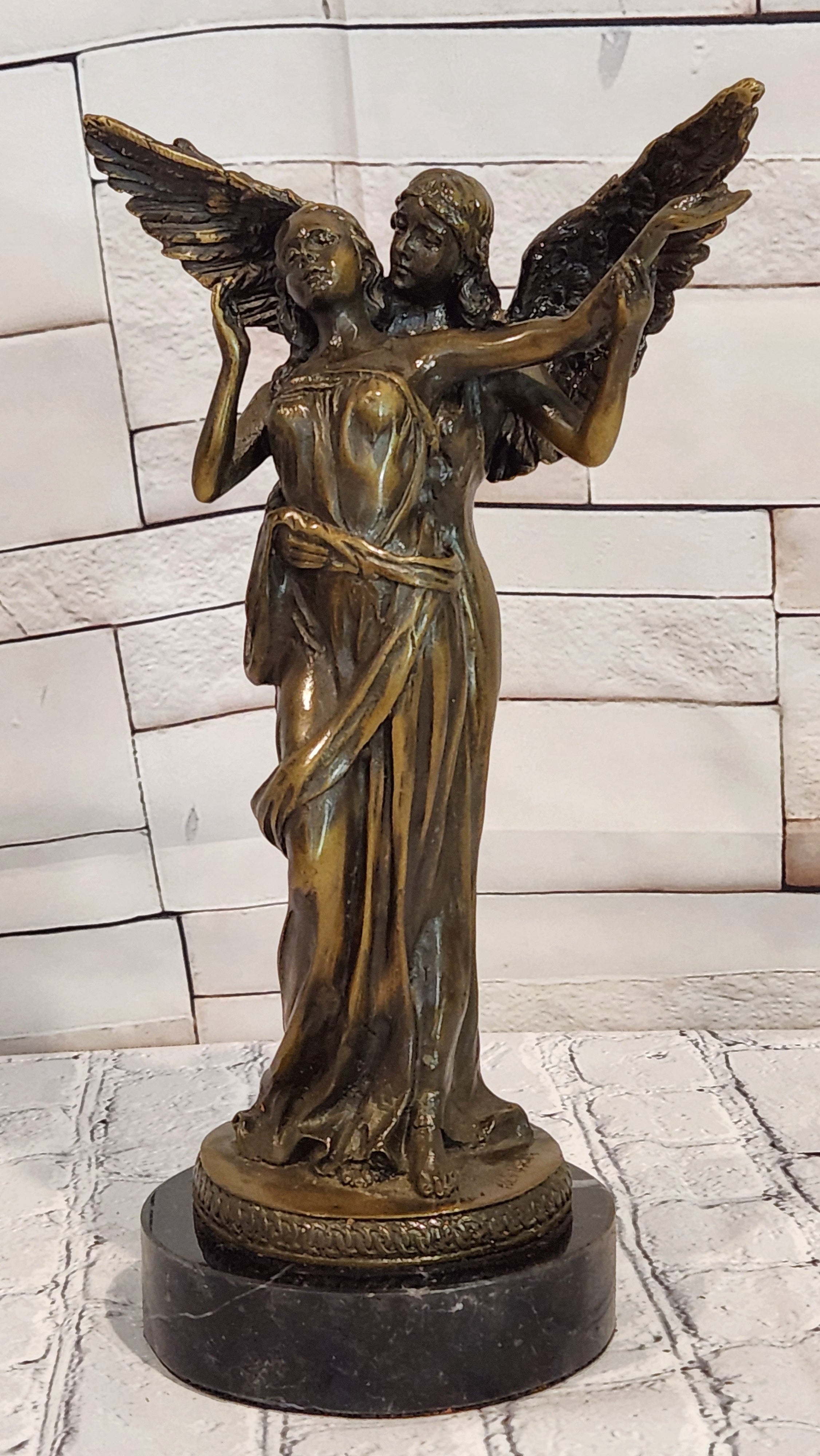 Bronze Celestial Angel Embracing Woman Sculpture Aldo Vitaleh Collectible Artwork
