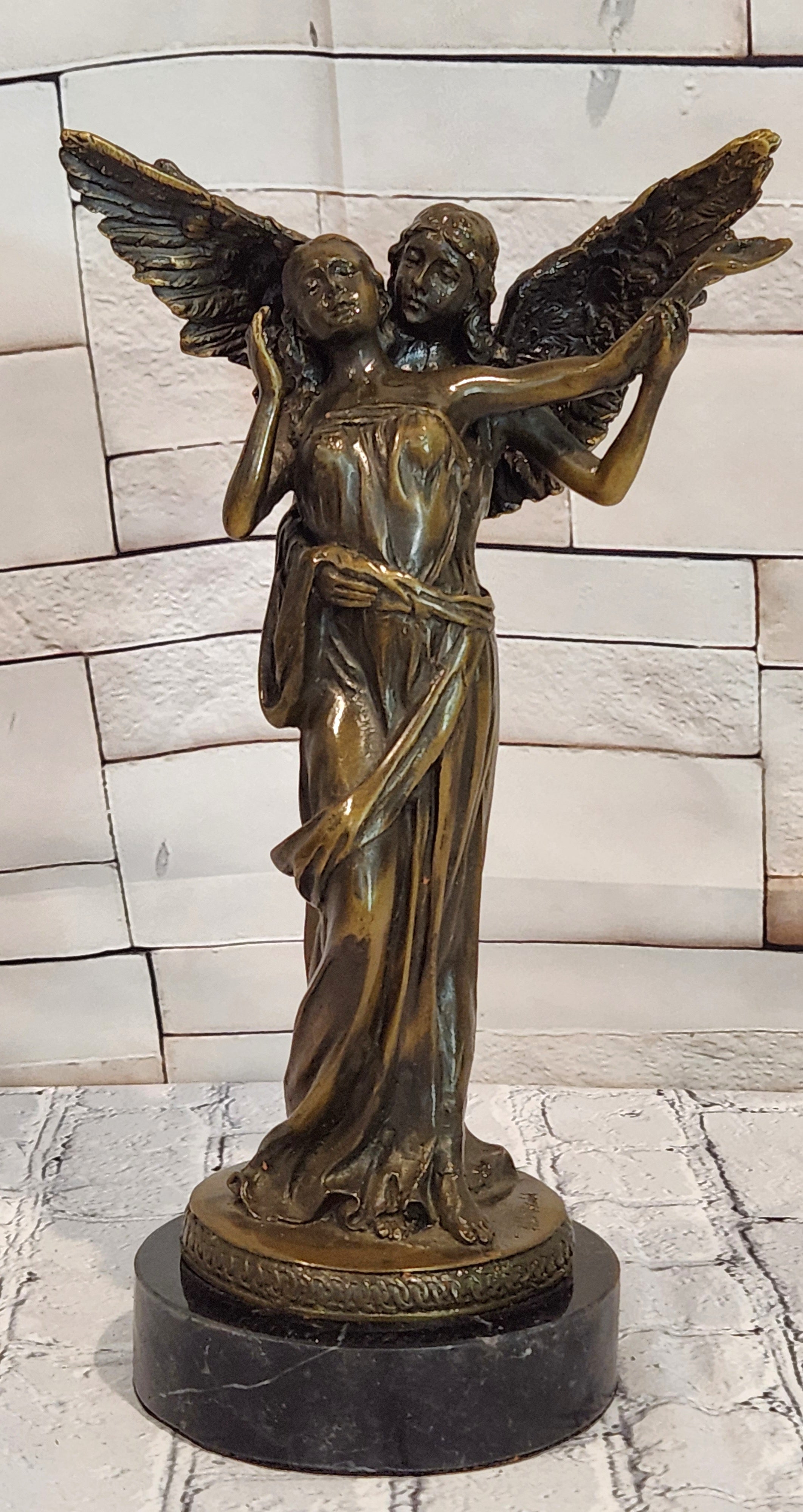 Bronze Celestial Angel Embracing Woman Sculpture Aldo Vitaleh Collectible Artwork