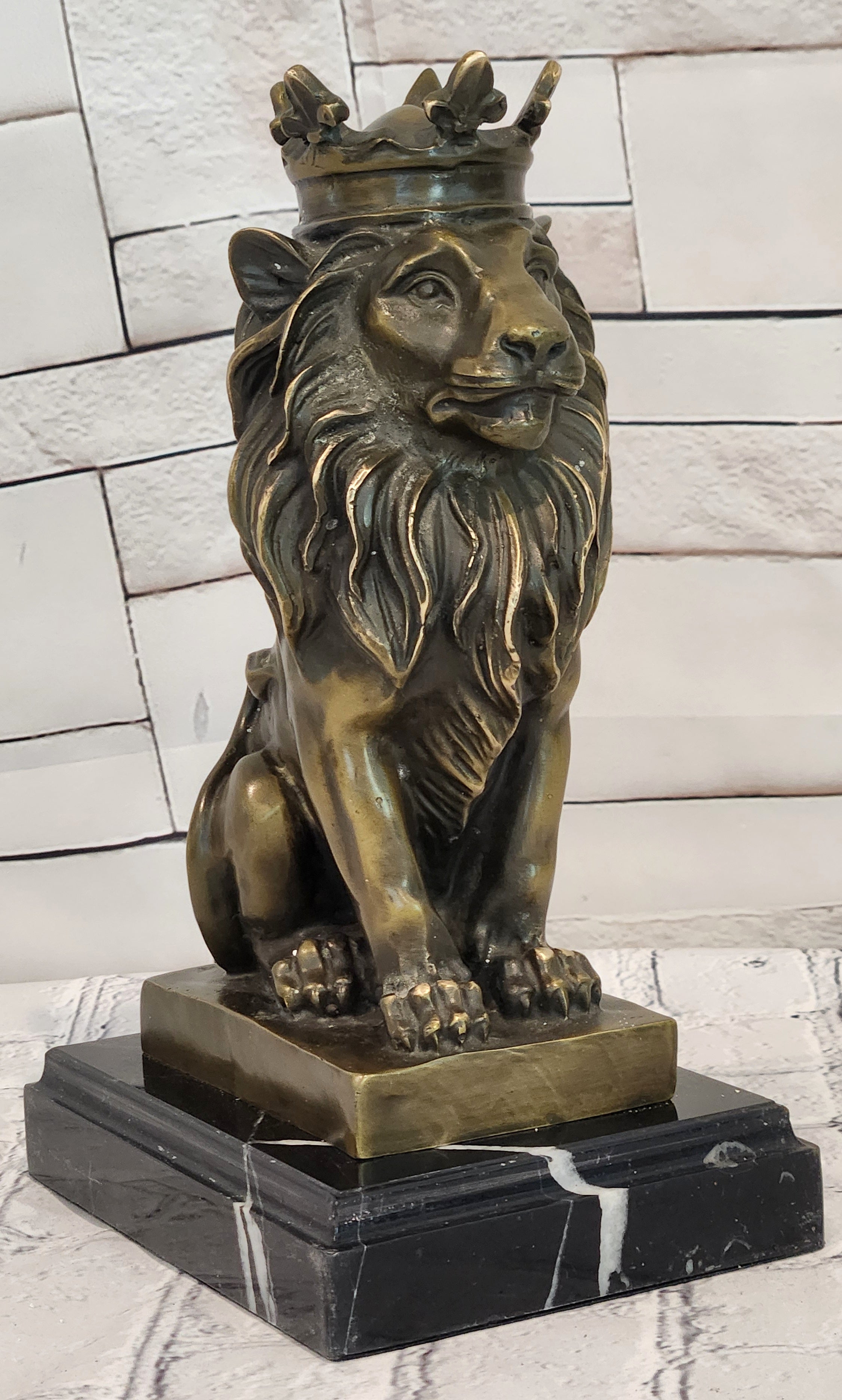 Regal Crown Lion Bronze Sculpture King of Beasts Milo Signed Collectible Artwork