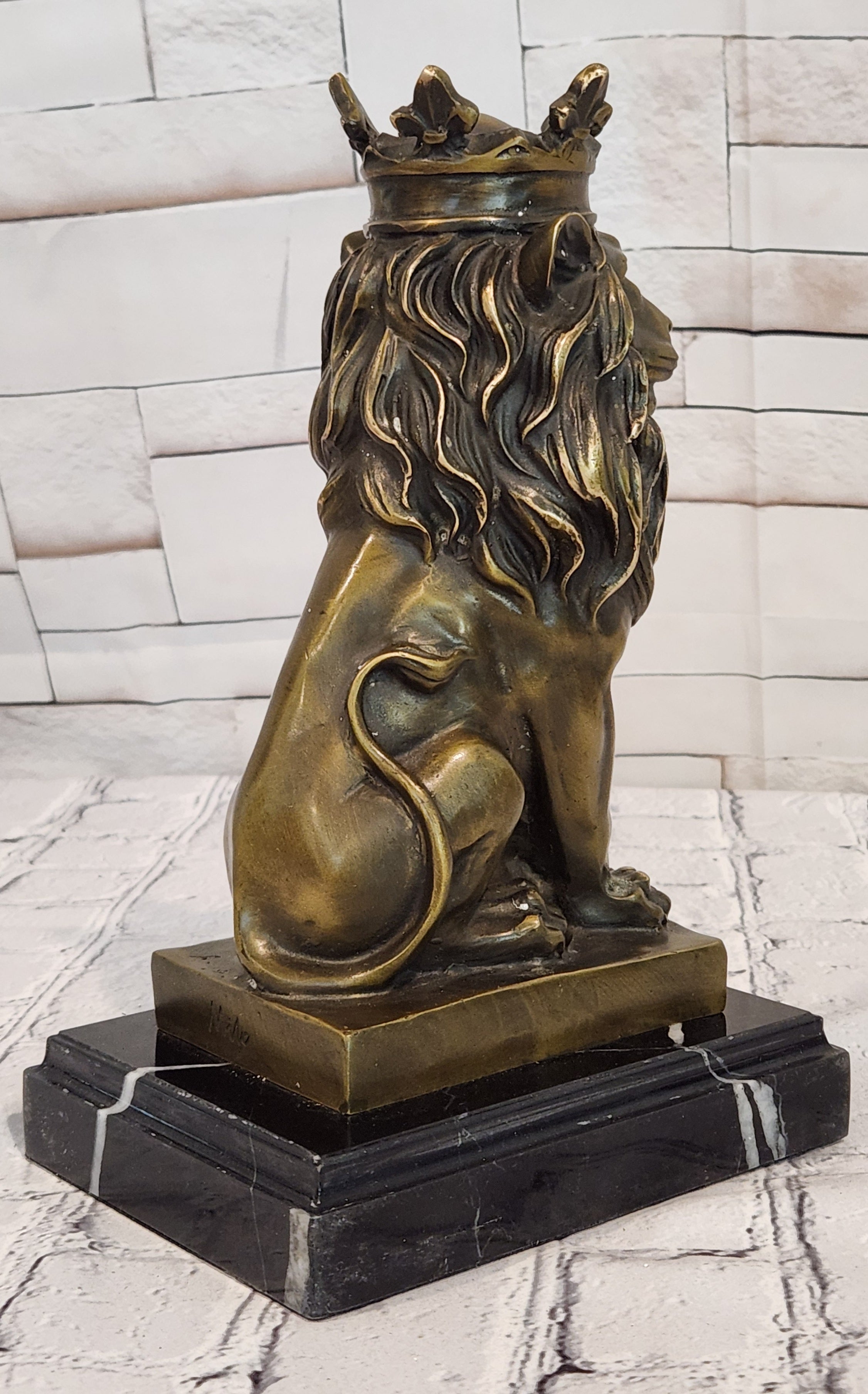Regal Crown Lion Bronze Sculpture King of Beasts Milo Signed Collectible Artwork