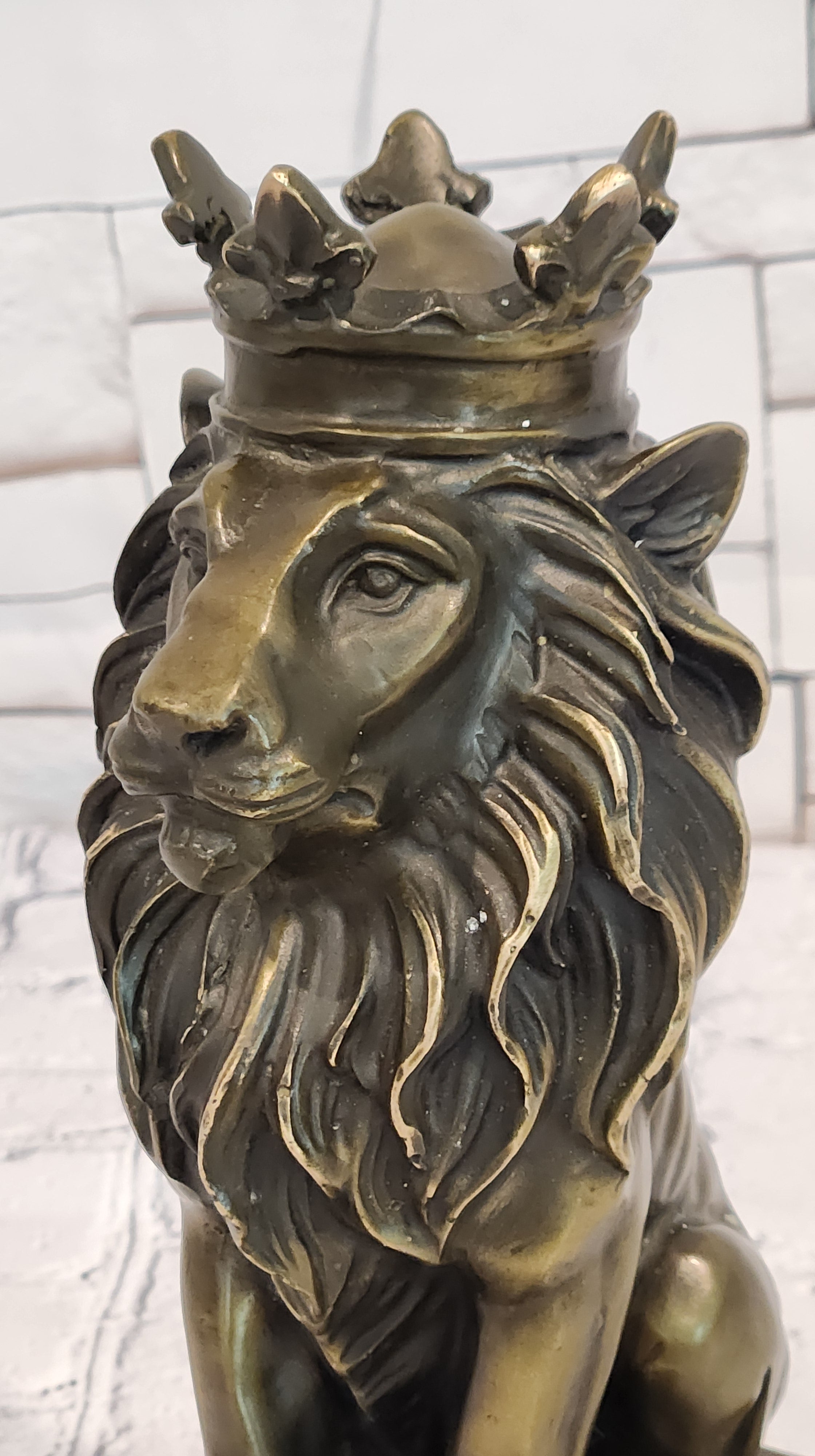 Regal Crown Lion Bronze Sculpture King of Beasts Milo Signed Collectible Artwork