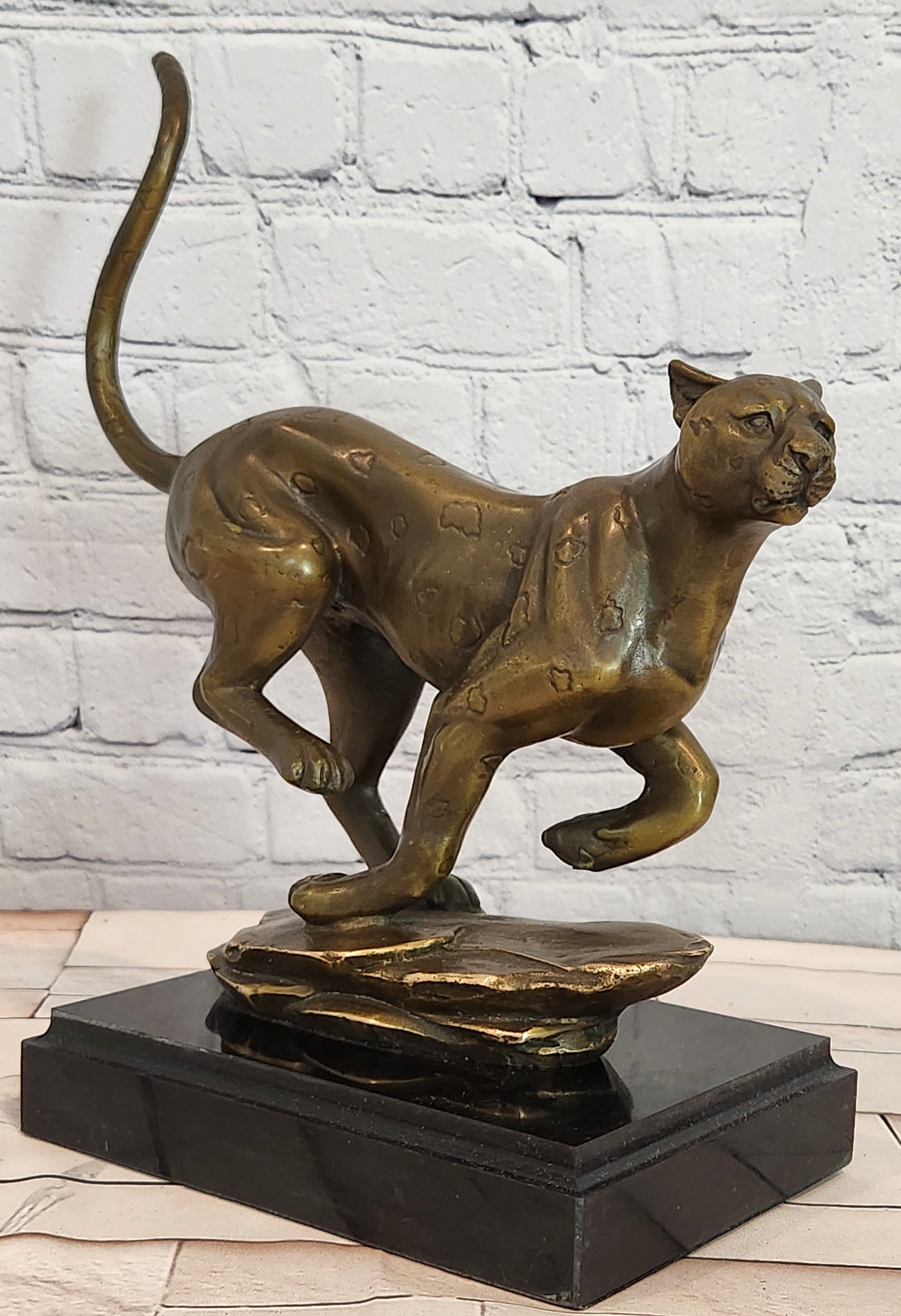 Bronze Running Cheetah Statue Wildlife Sculpture Signed Cain Fine Art Decor
