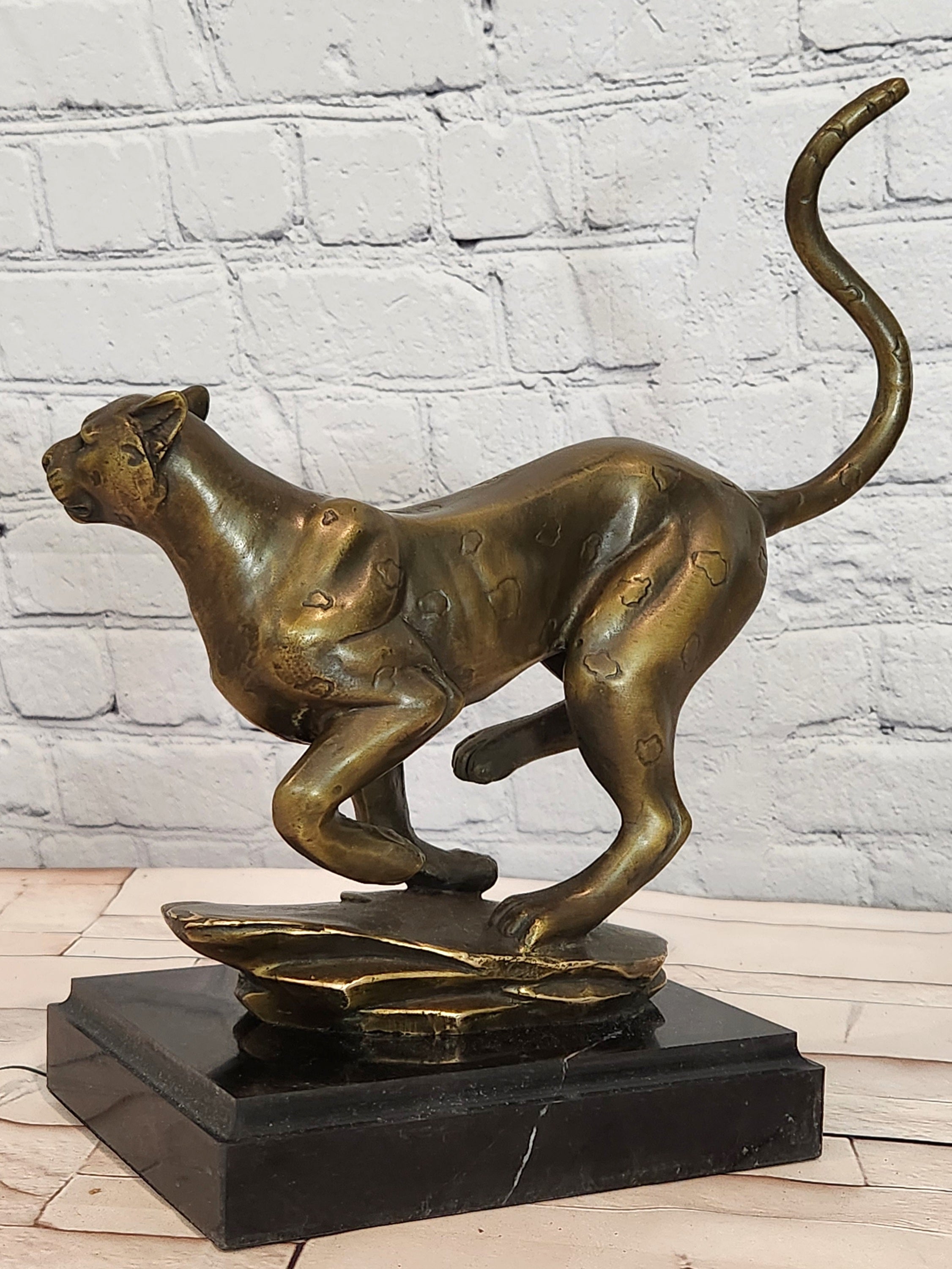 Bronze Running Cheetah Statue Wildlife Sculpture Signed Cain Fine Art Decor