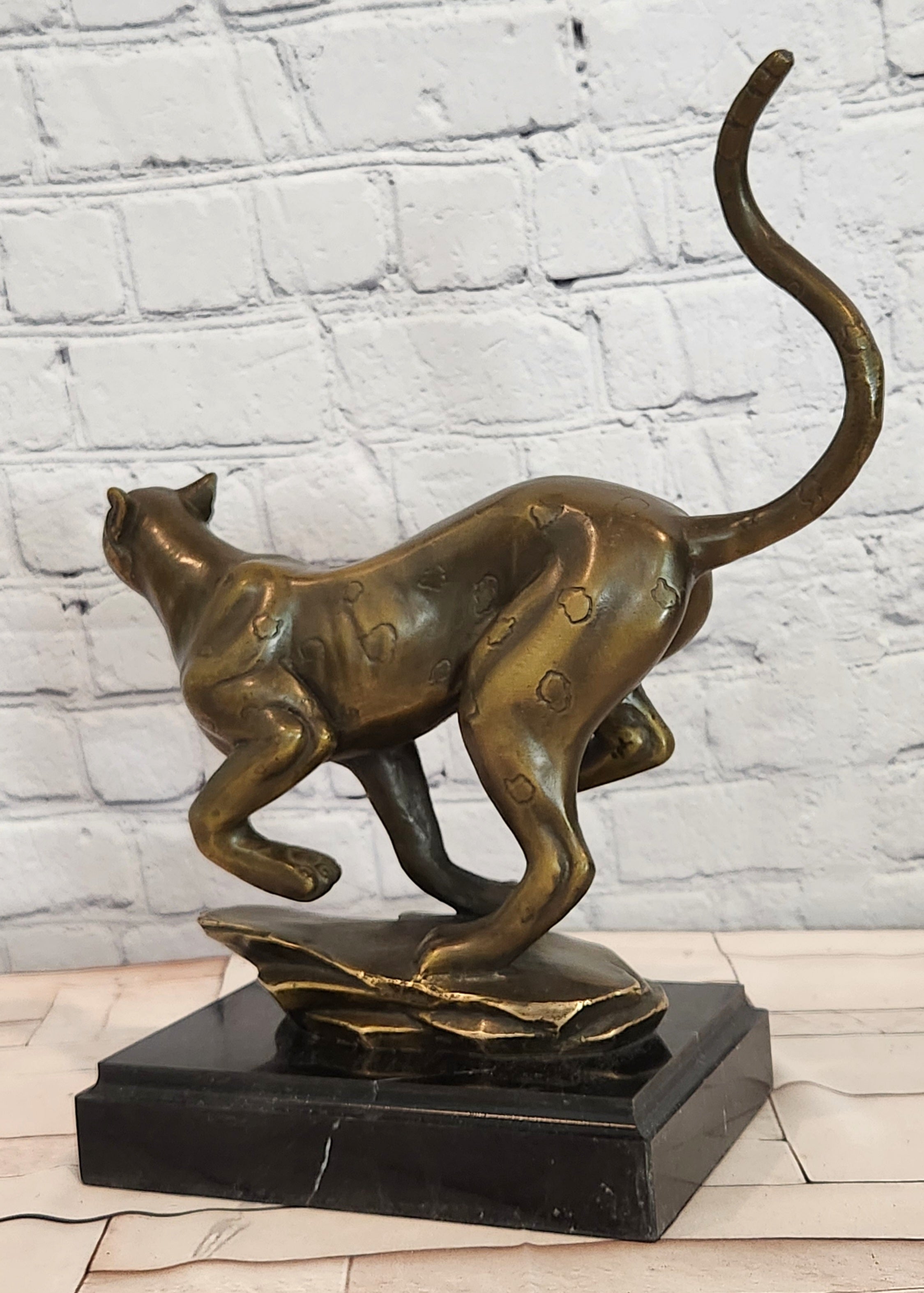 Bronze Running Cheetah Statue Wildlife Sculpture Signed Cain Fine Art Decor