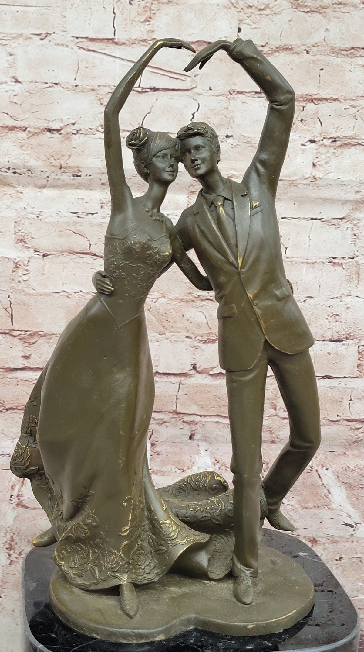 Bronze Romantic Couple Dancing Sculpture Statue Signed Vitaleh Wedding Gift Figurine