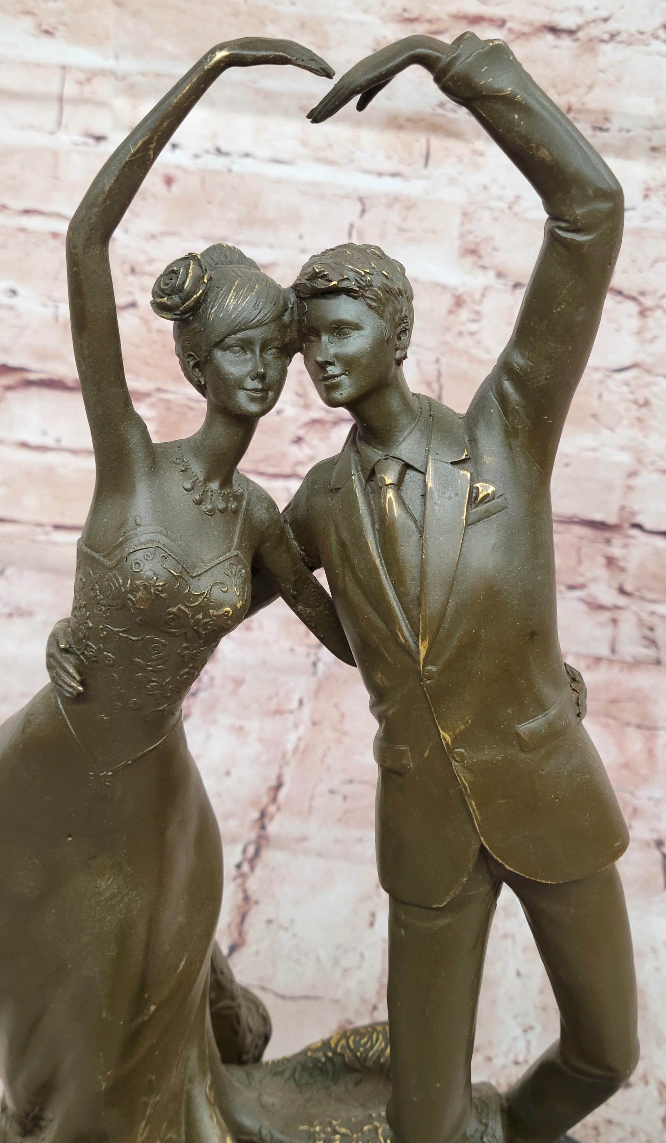 Bronze Romantic Couple Dancing Sculpture Statue Signed Vitaleh Wedding Gift Figurine