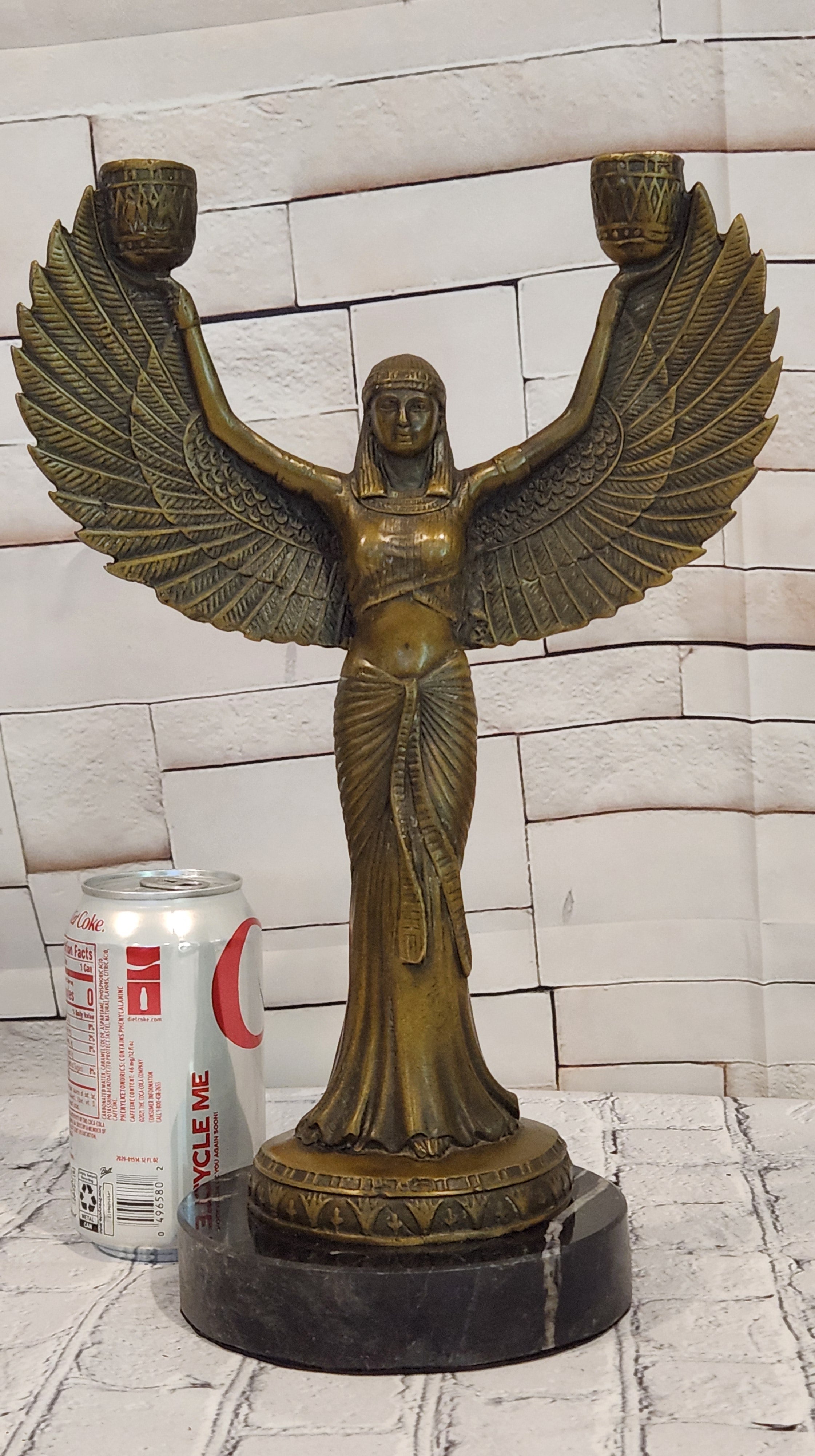 Patoue Winged Isis Bronze Candleholder Sculpture Timeless Mythological Art