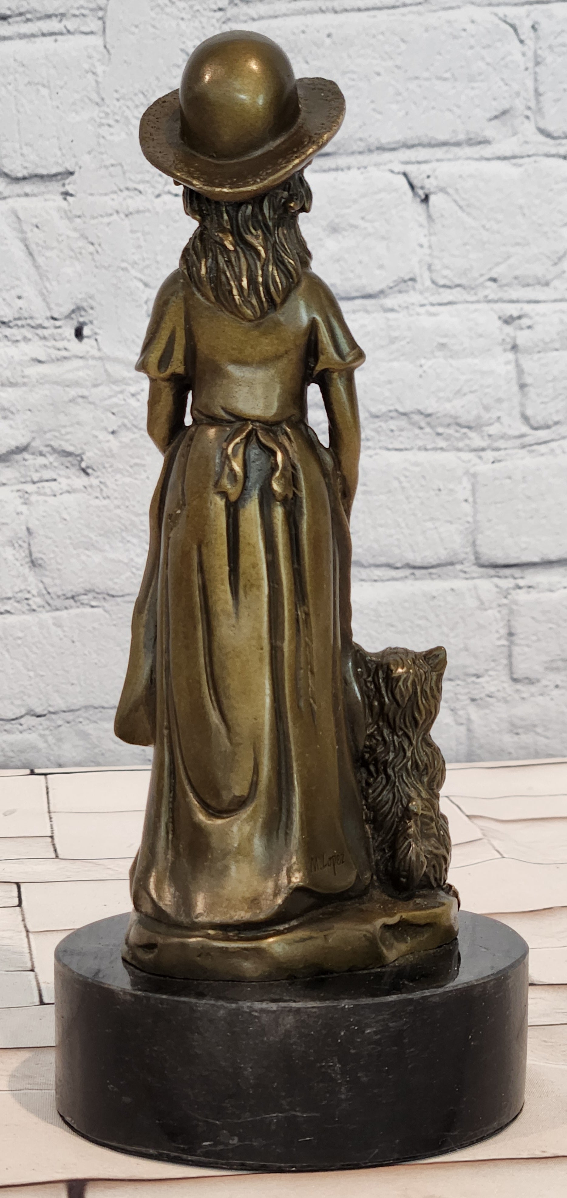 Milo Bronze Children Sculpture Victorian Girl with Dog Collectible Artwork Decor