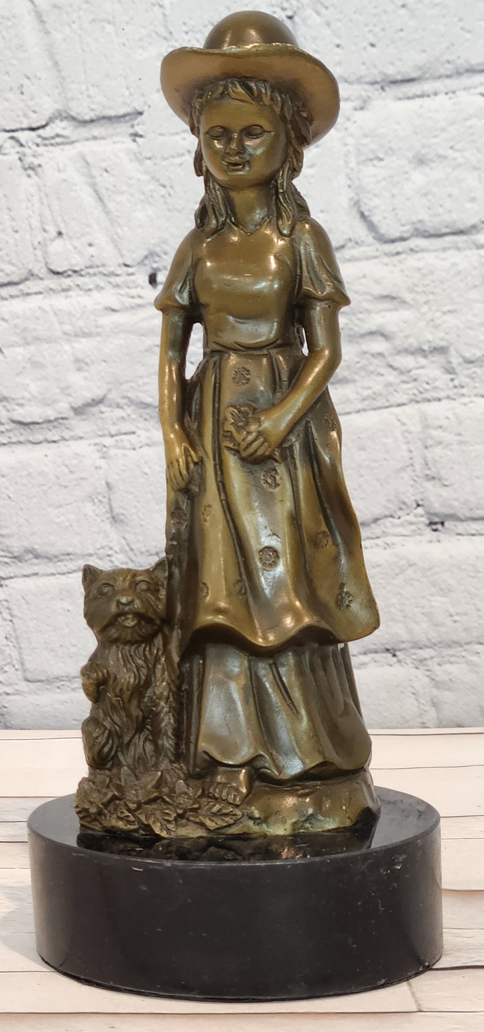Milo Bronze Children Sculpture Victorian Girl with Dog Collectible Artwork Decor