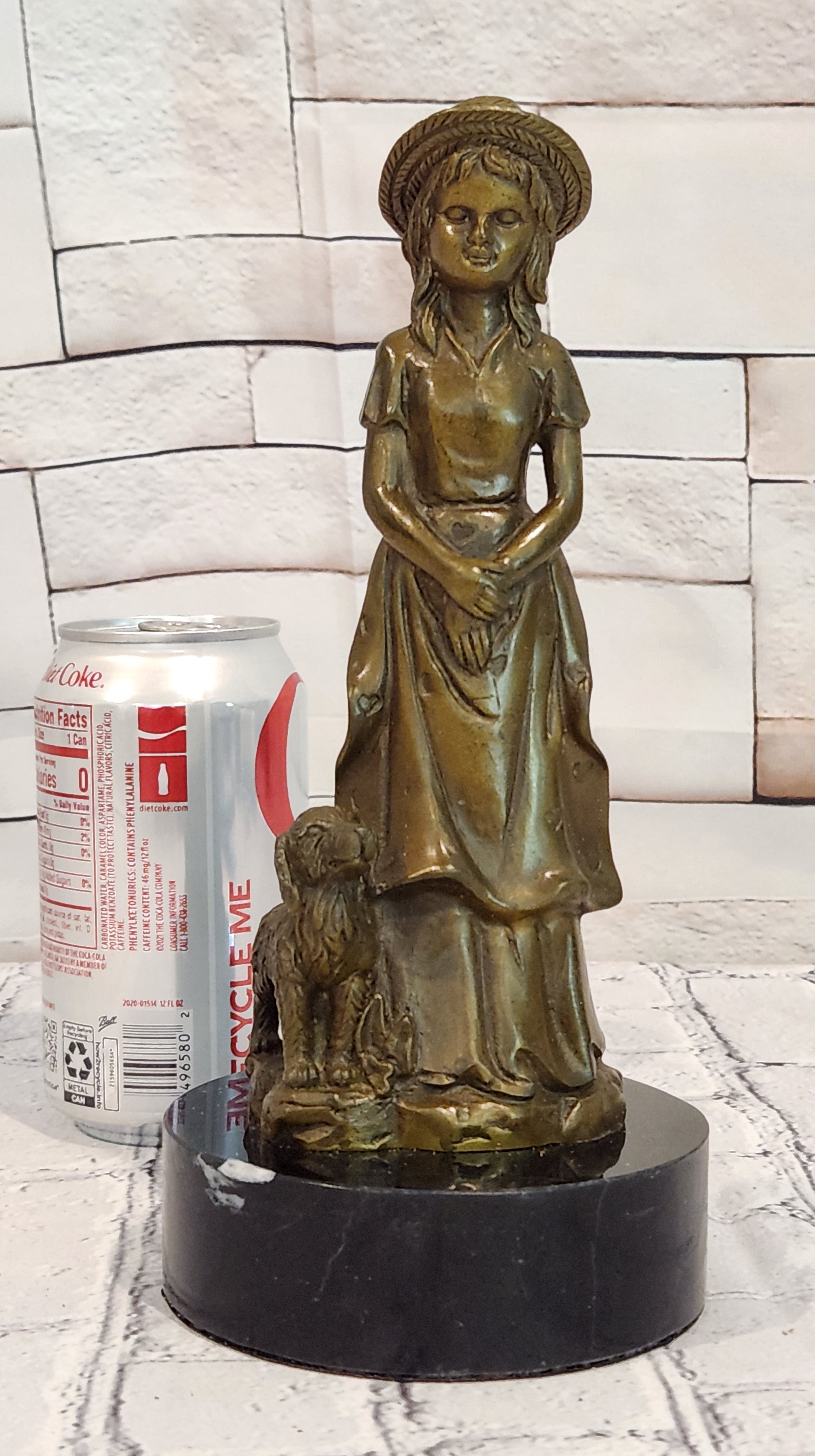Bronze Victorian Woman with Loyal Dog Statue Signed M Lopez Decorative Art Piece