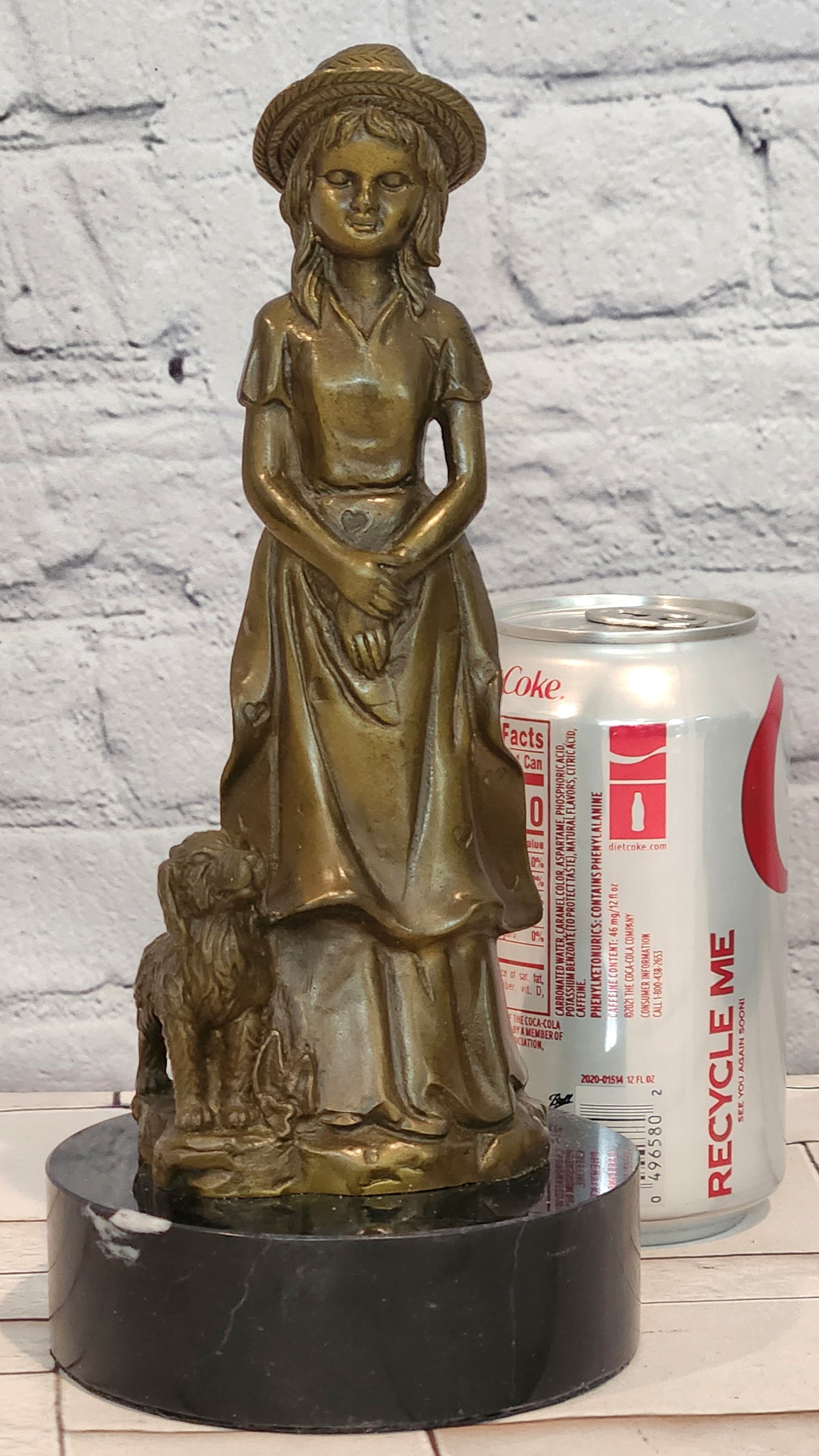 Bronze Victorian Woman with Loyal Dog Statue Signed M Lopez Decorative Art Piece