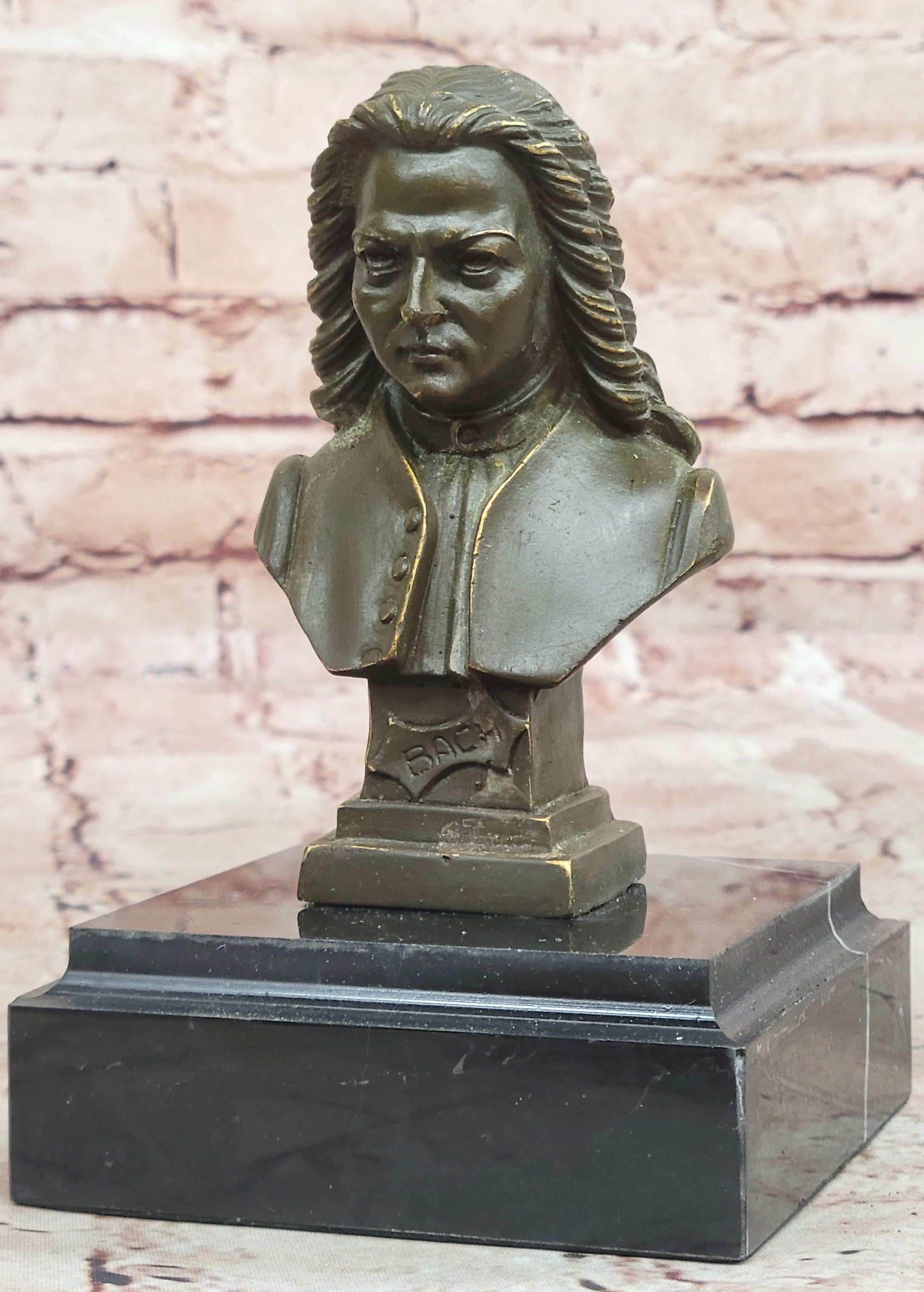 Signed Bronze Sculpture of Bach Strauss Bust Statue Musician Art Collectible Gift