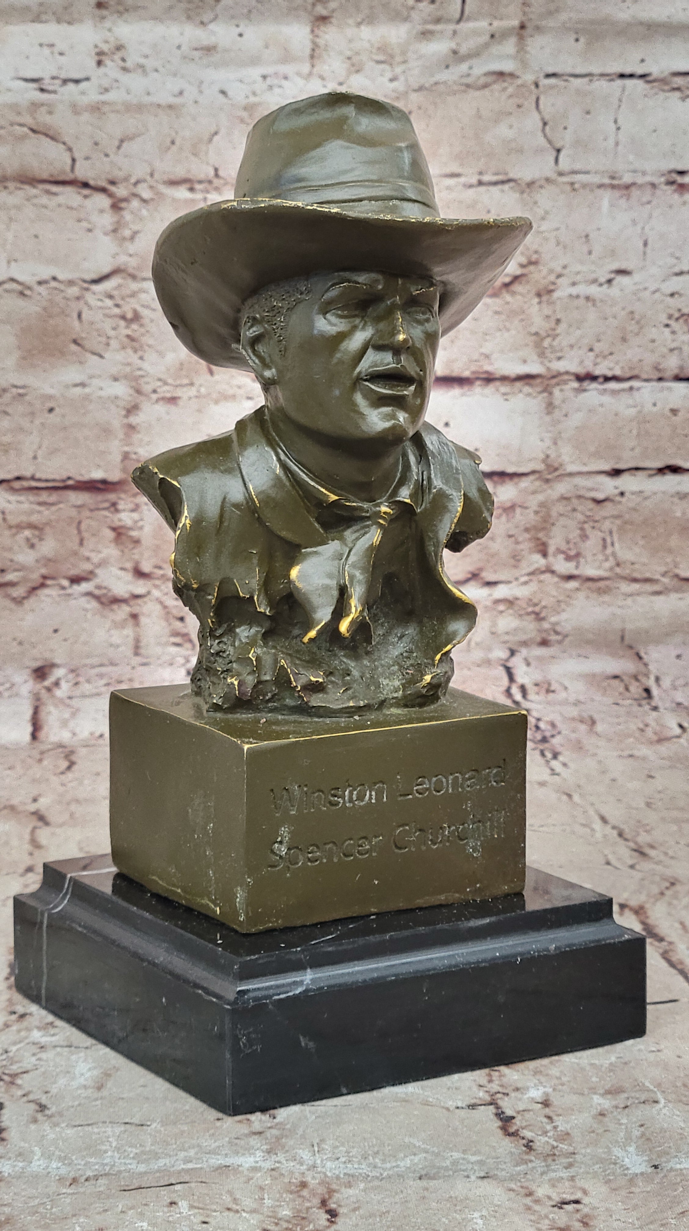 Handmade Milo John Wayne Bronze Bust Sculpture Signed Collector`s Western Art Figurine