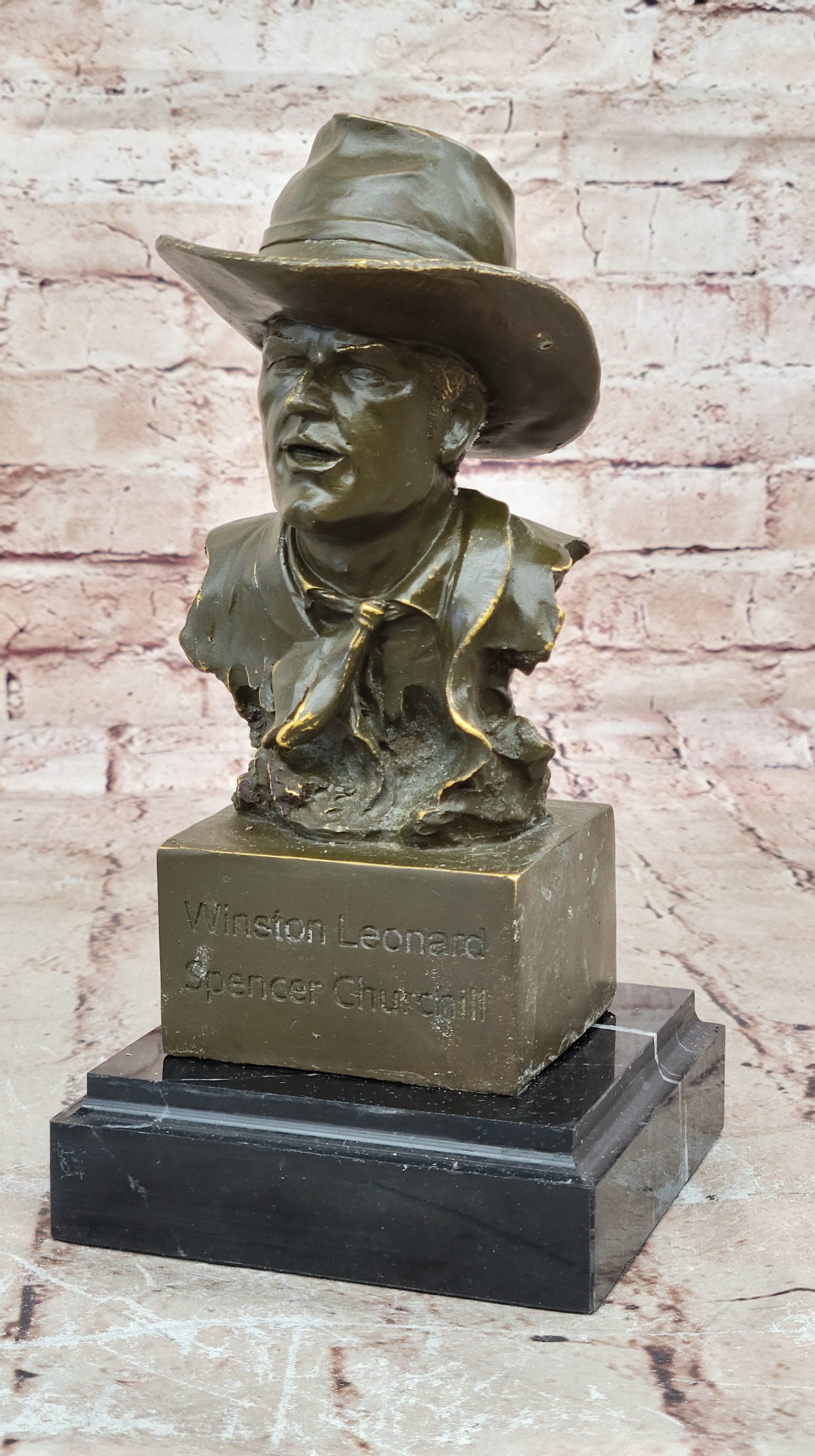 Handmade Milo John Wayne Bronze Bust Sculpture Signed Collector`s Western Art Figurine