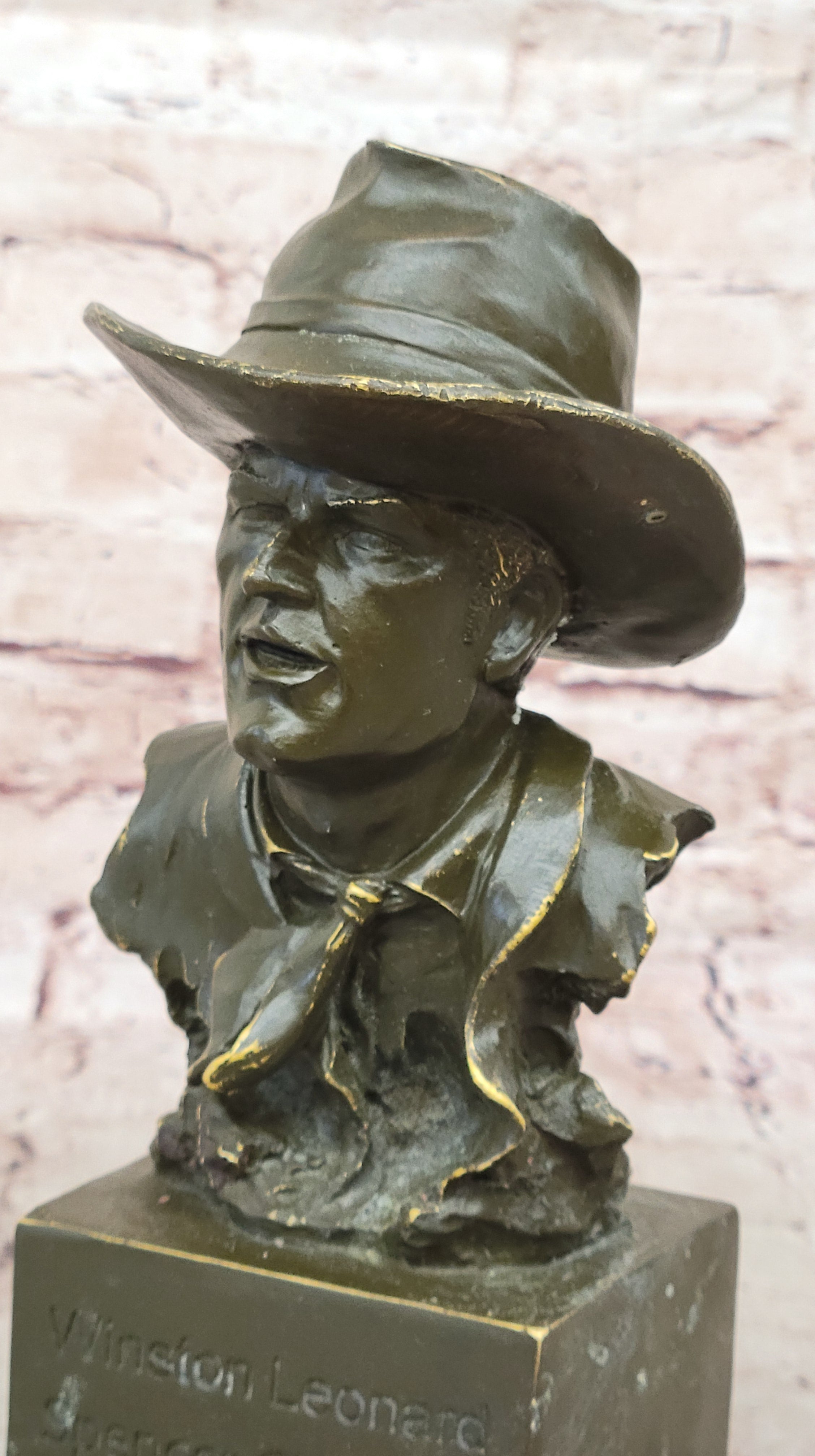 Handmade Milo John Wayne Bronze Bust Sculpture Signed Collector`s Western Art Figurine