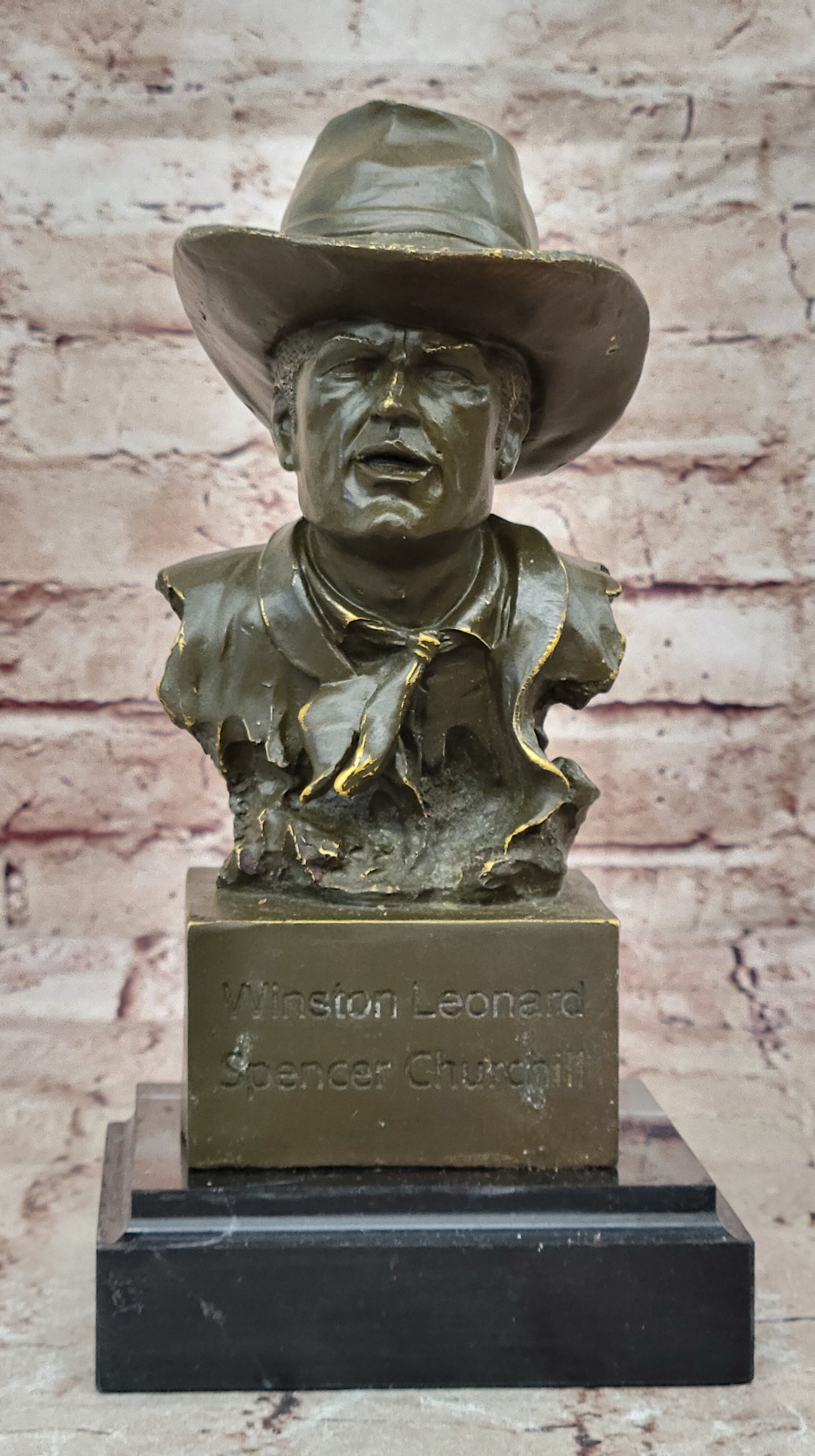 Handmade Milo John Wayne Bronze Bust Sculpture Signed Collector`s Western Art Figurine