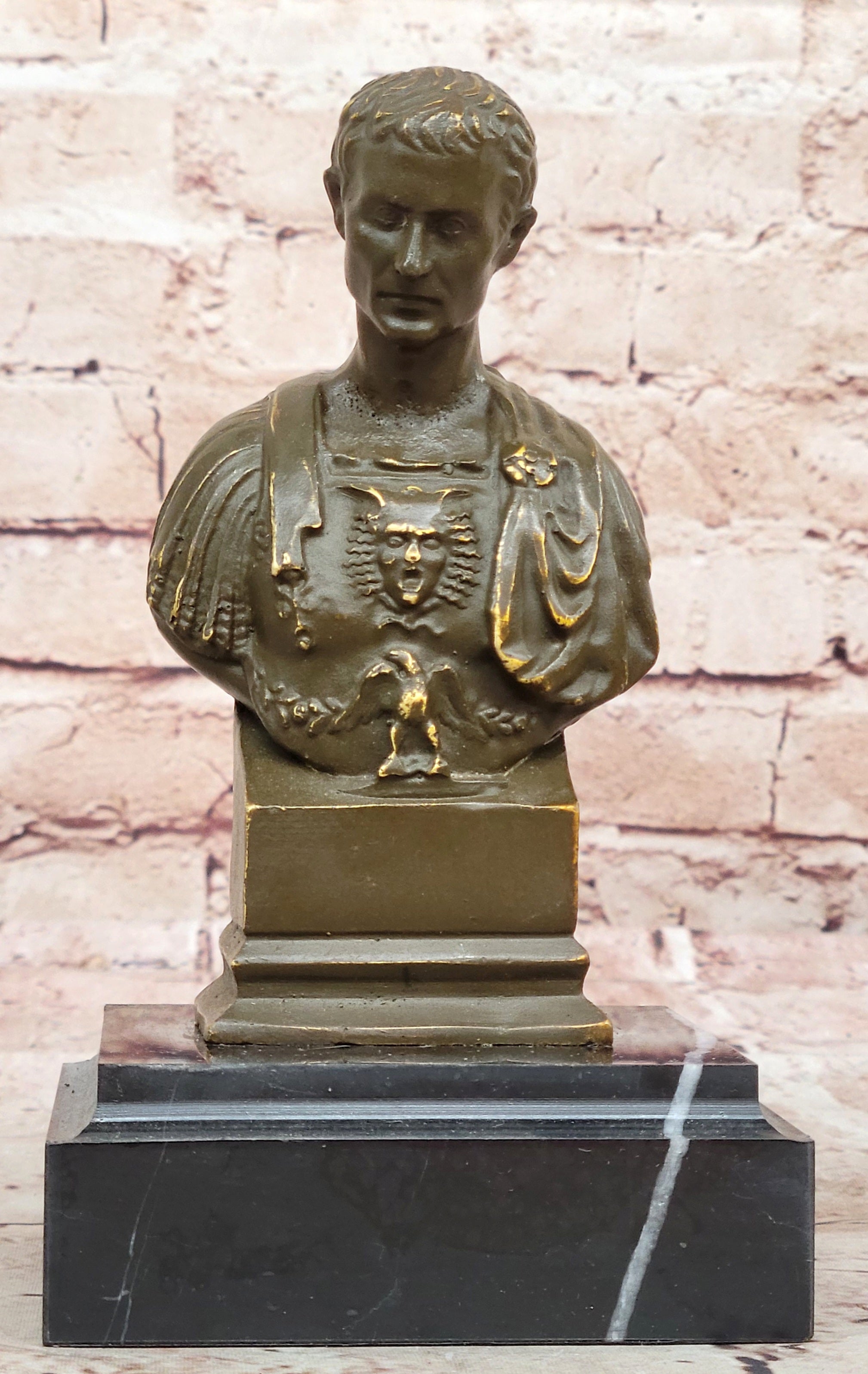 Fisher Signed Julius Caesar Bronze Head Bust Sculpture Ancient Rome Decor Artwork