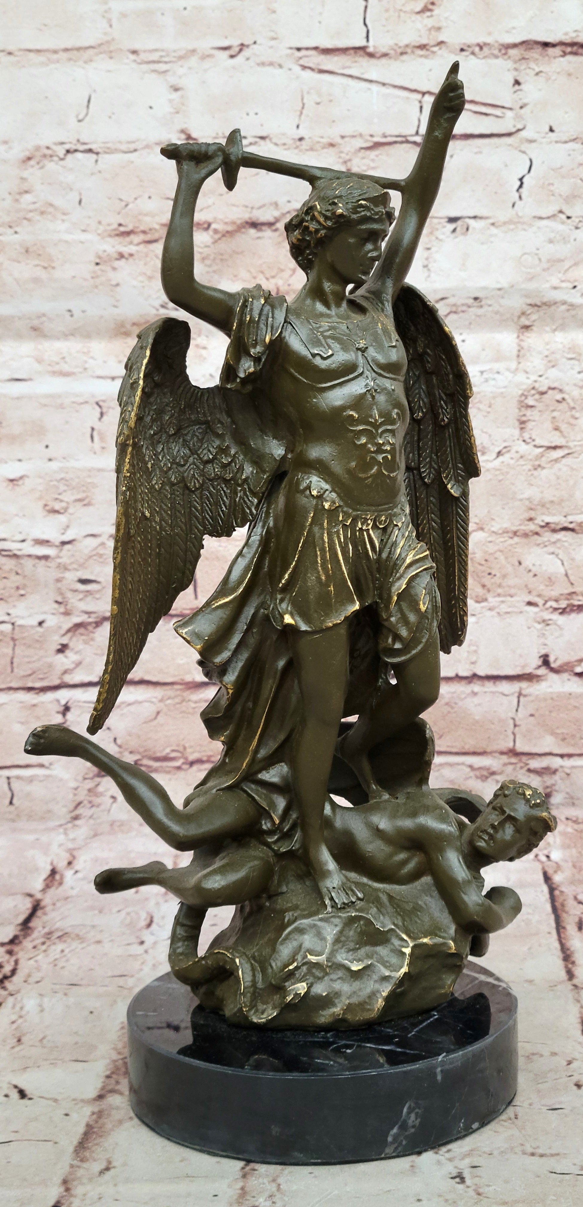 Real Bronze Archangel Saint Michael Statue by Carpeaux Signed Hot Cast Artwork Home Decor