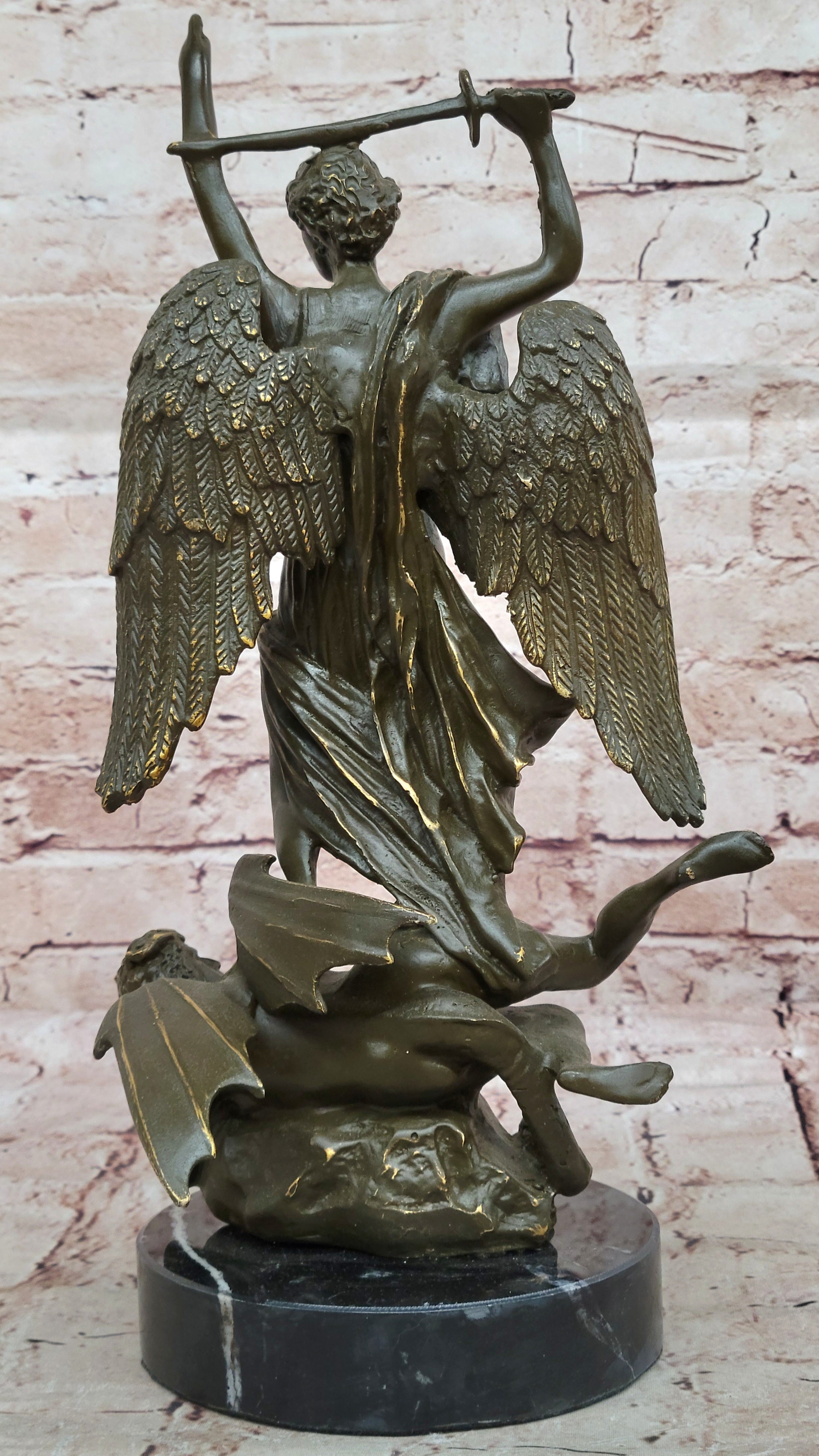 Real Bronze Archangel Saint Michael Statue by Carpeaux Signed Hot Cast Artwork Home Decor