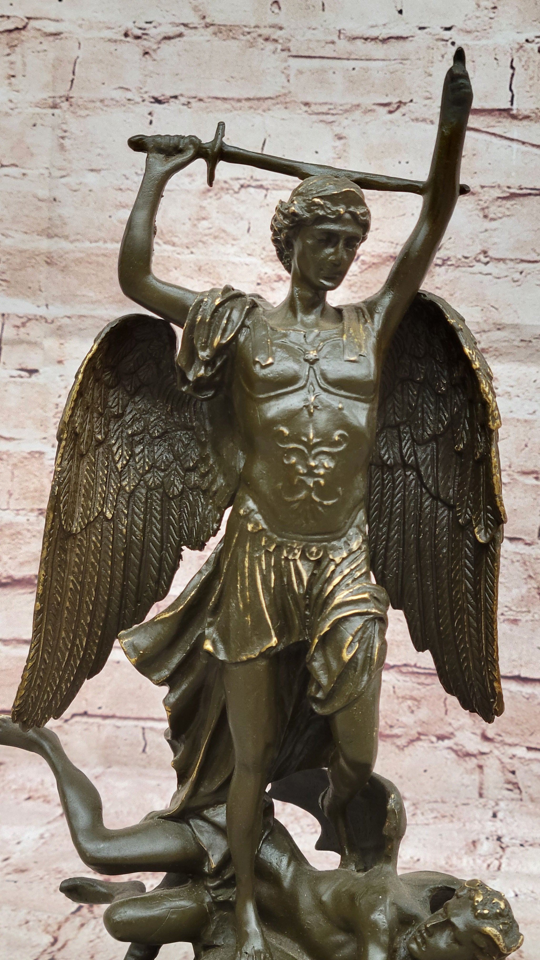 Real Bronze Archangel Saint Michael Statue by Carpeaux Signed Hot Cast Artwork Home Decor