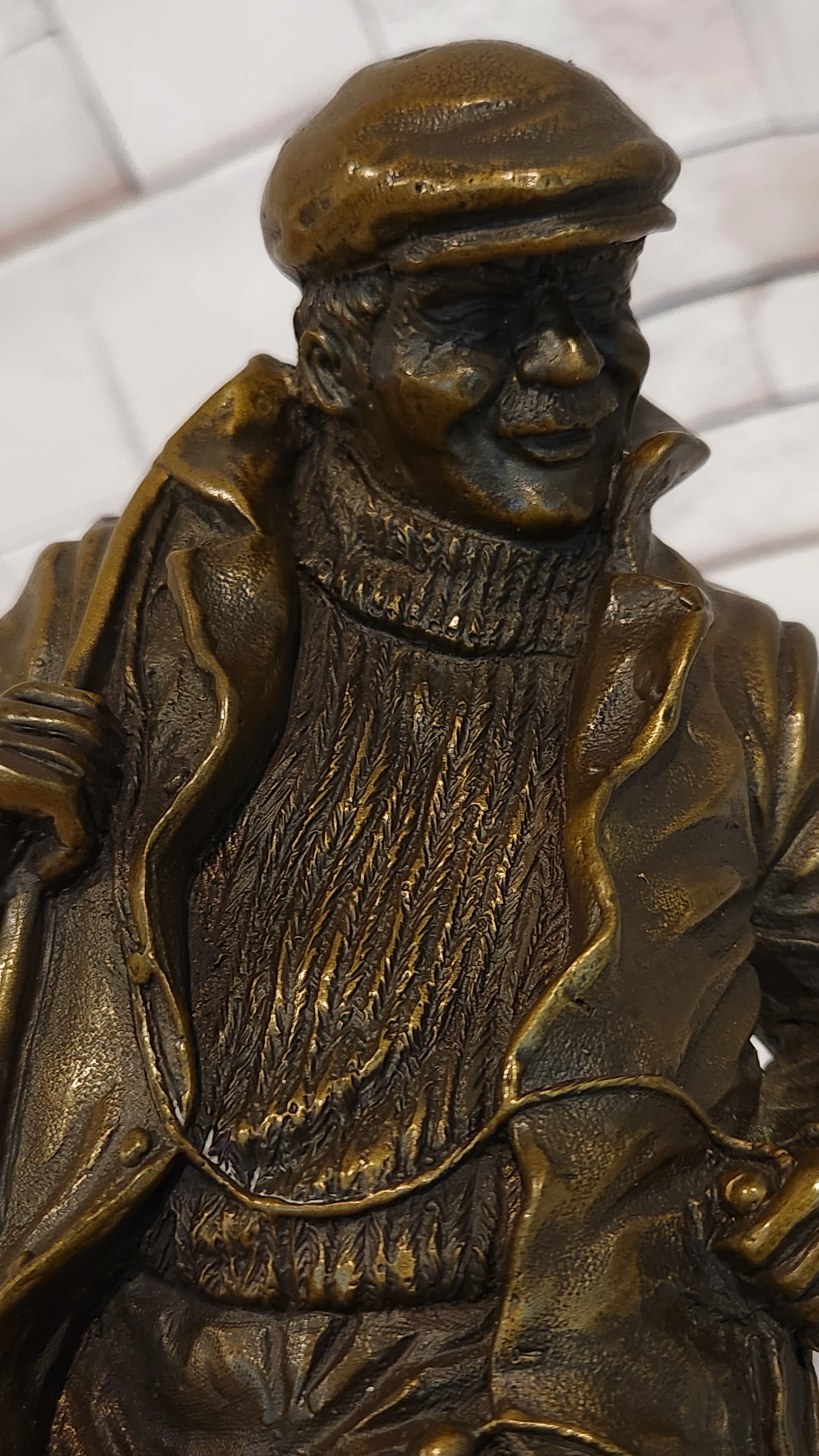 Hand Cast Bronze Fisherman with Dog Statue Signed Miguel Lopez Fine Art Decorative Piece