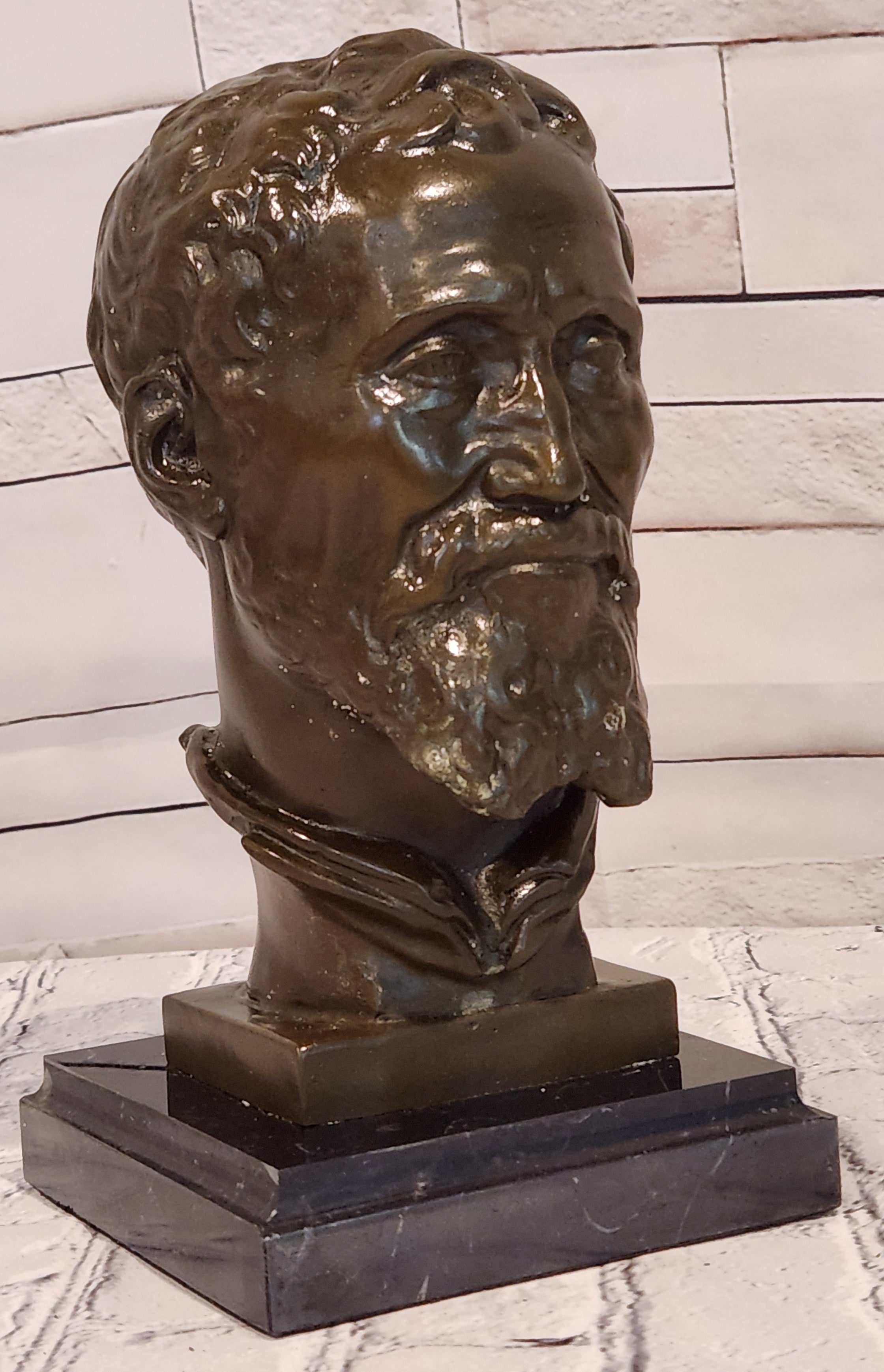 Signed Fisher Bronze Michelangelo Bust Sculpture Fine Art Collectible Statue