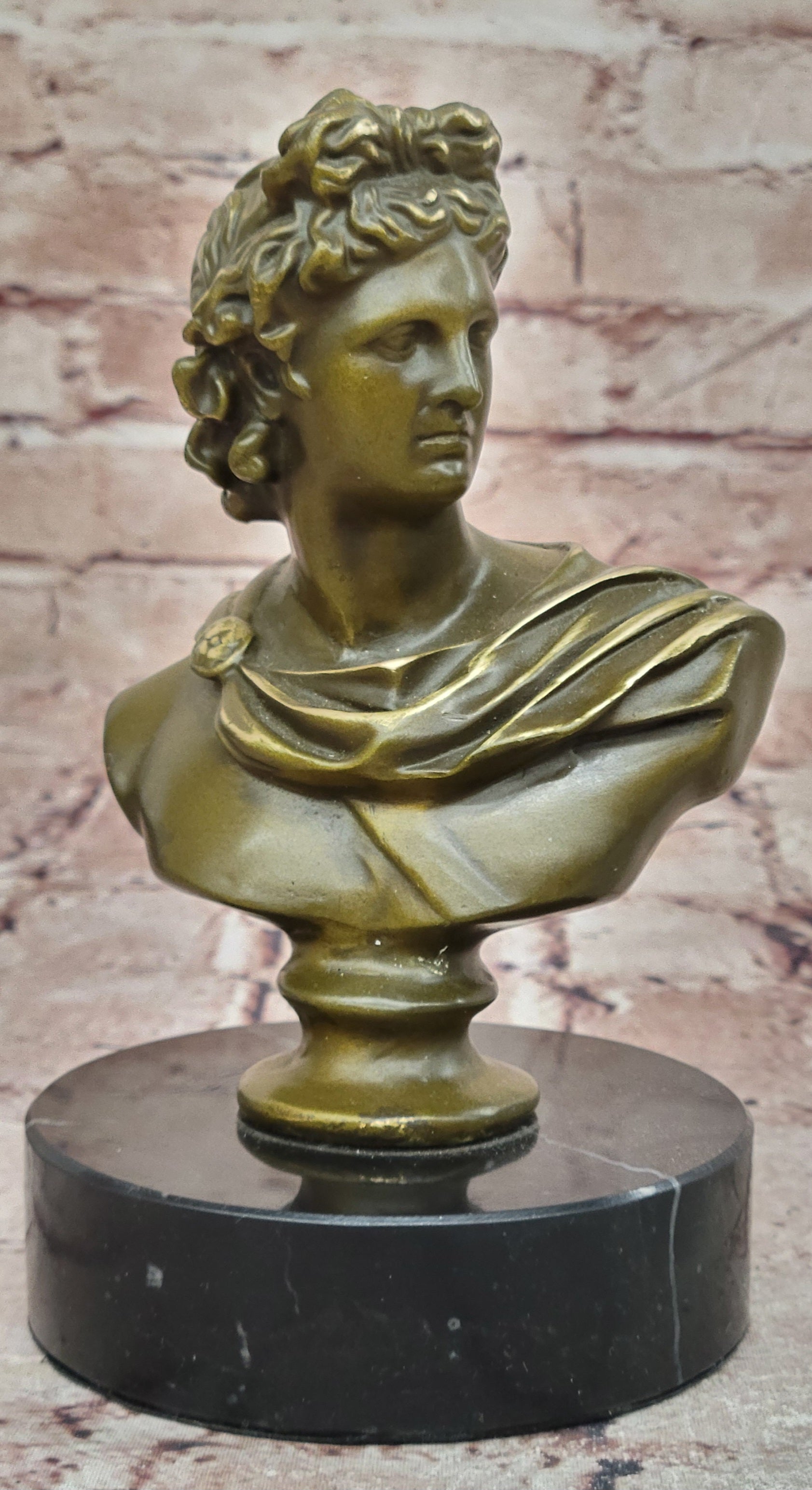 Bronze Roman Greek Apollo Sculpture Signed Milo Mythological Bust Decor
