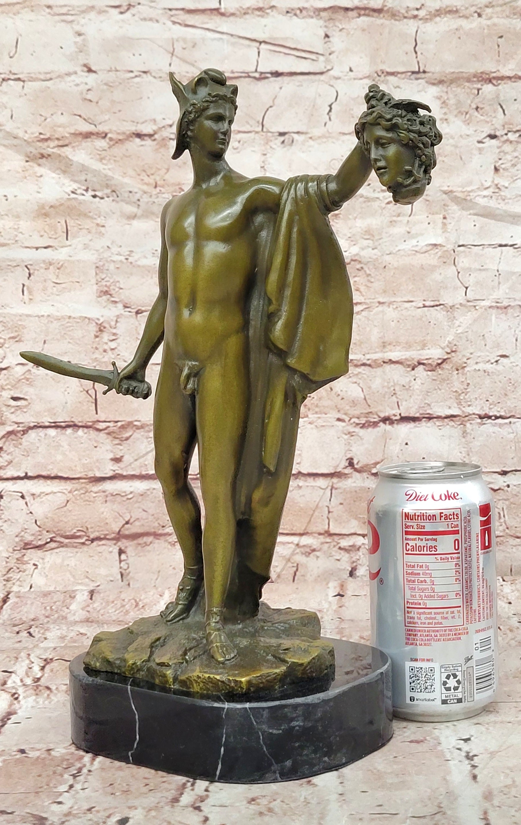 Bronze Mythological Perseus Sculpture Medusa Trophy Signed Cellini Statue