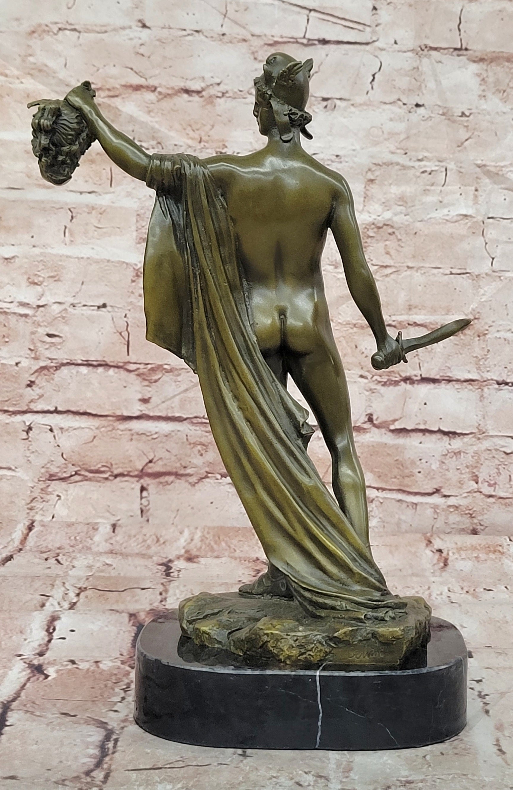 Bronze Mythological Perseus Sculpture Medusa Trophy Signed Cellini Statue