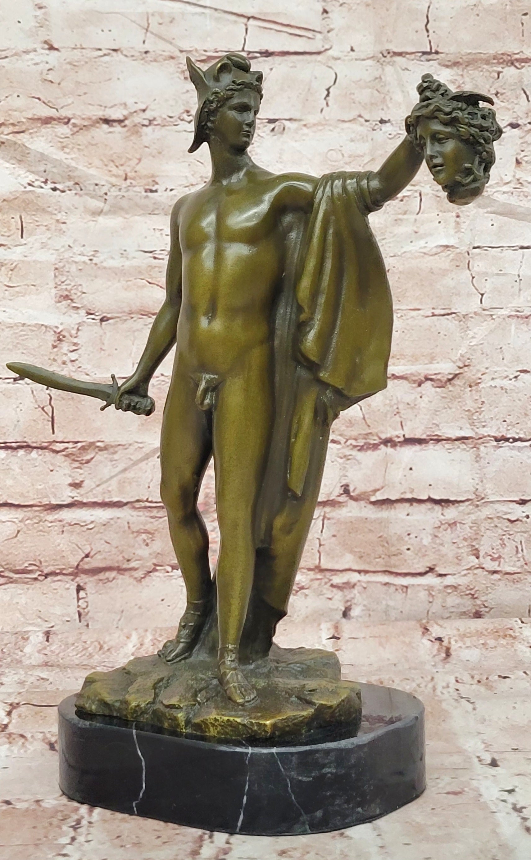 Bronze Mythological Perseus Sculpture Medusa Trophy Signed Cellini Statue