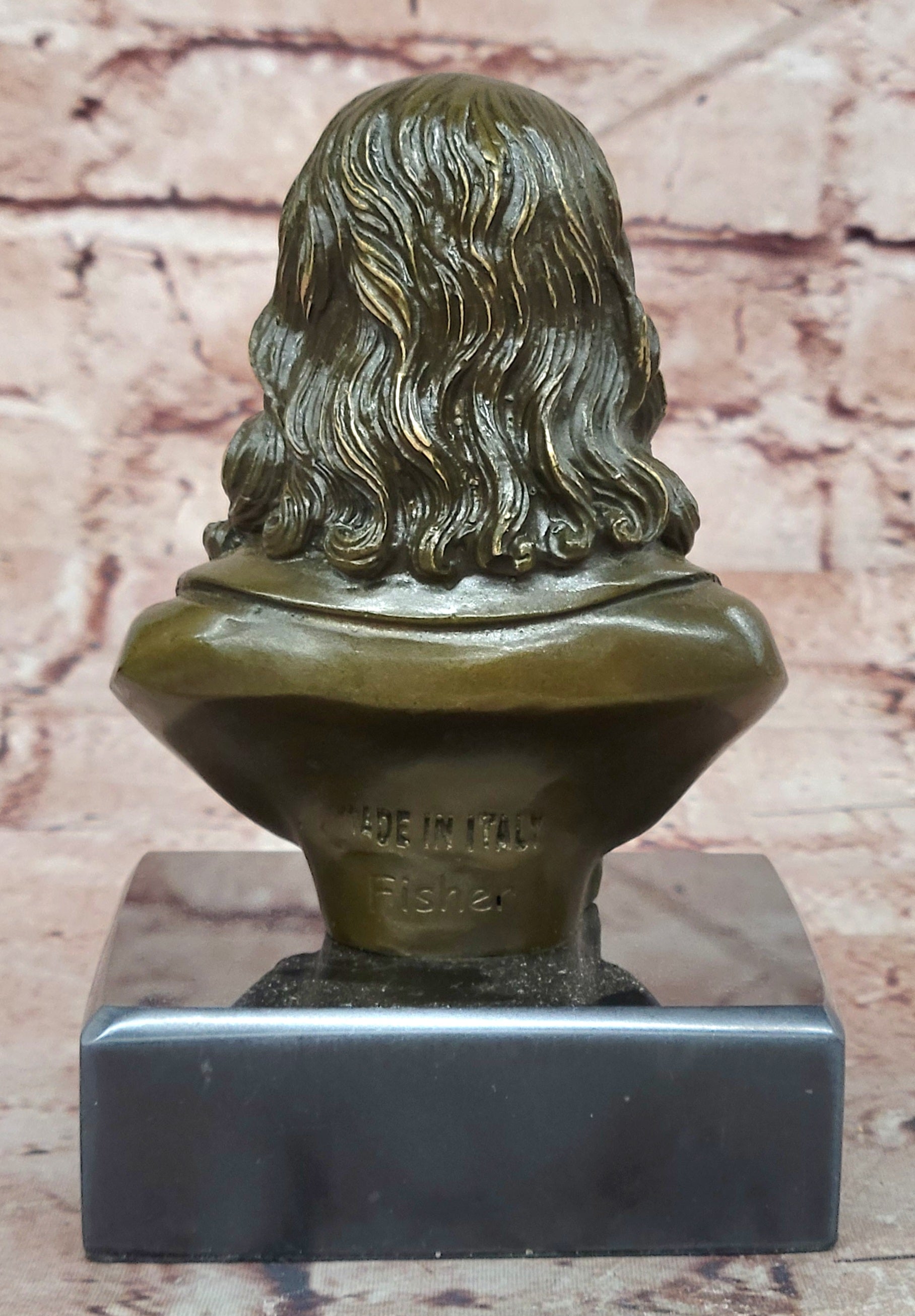 Leonardo da Vinci Bronze Bust Figurine Fisher Signed Master Painter Sculpture Decor