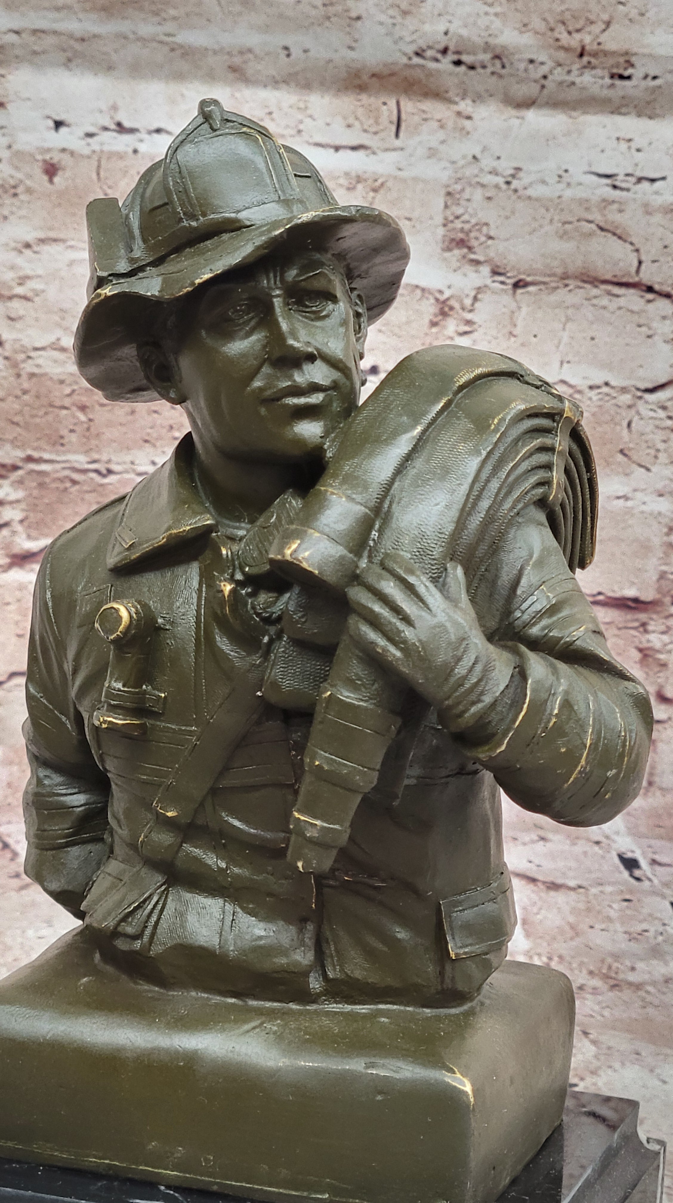 Limited Edition Bronze Fireman with Hose by Fisher Signed and Numbered Firefighter Statue