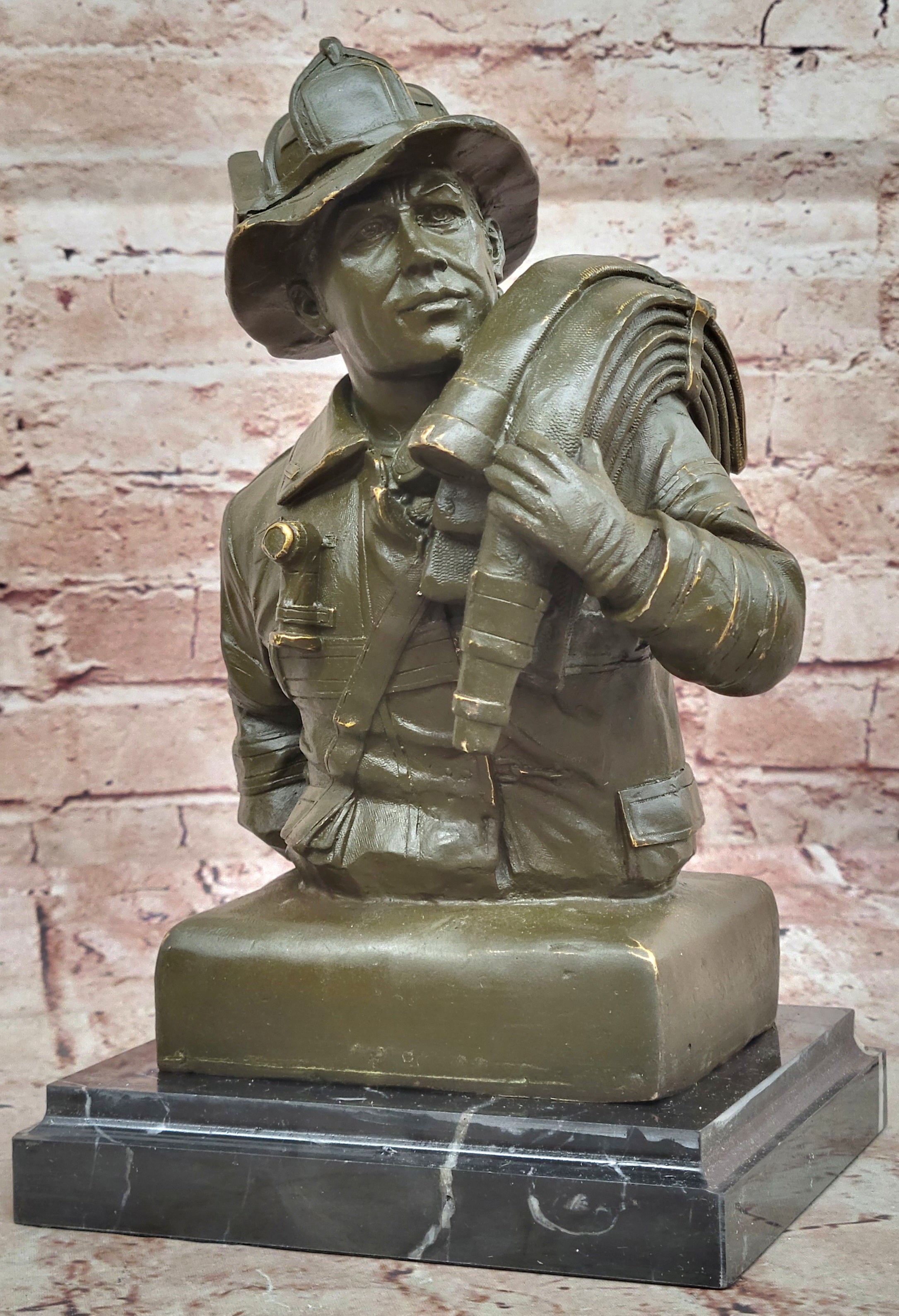 Limited Edition Bronze Fireman with Hose by Fisher Signed and Numbered Firefighter Statue