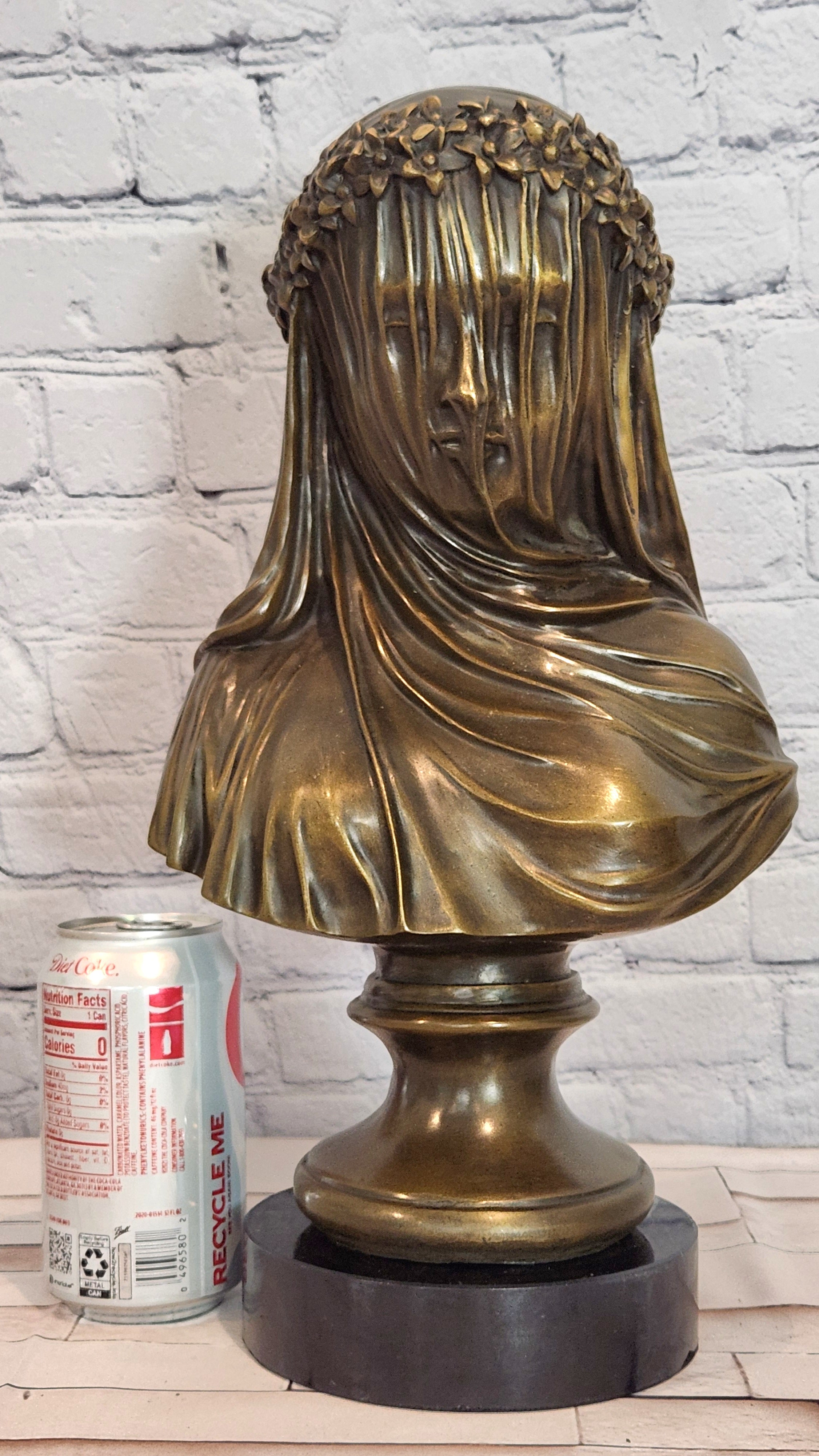 Bronze Veiled Virgin Bust Sculpture Raffaelle Monti Classical Religious Artwork