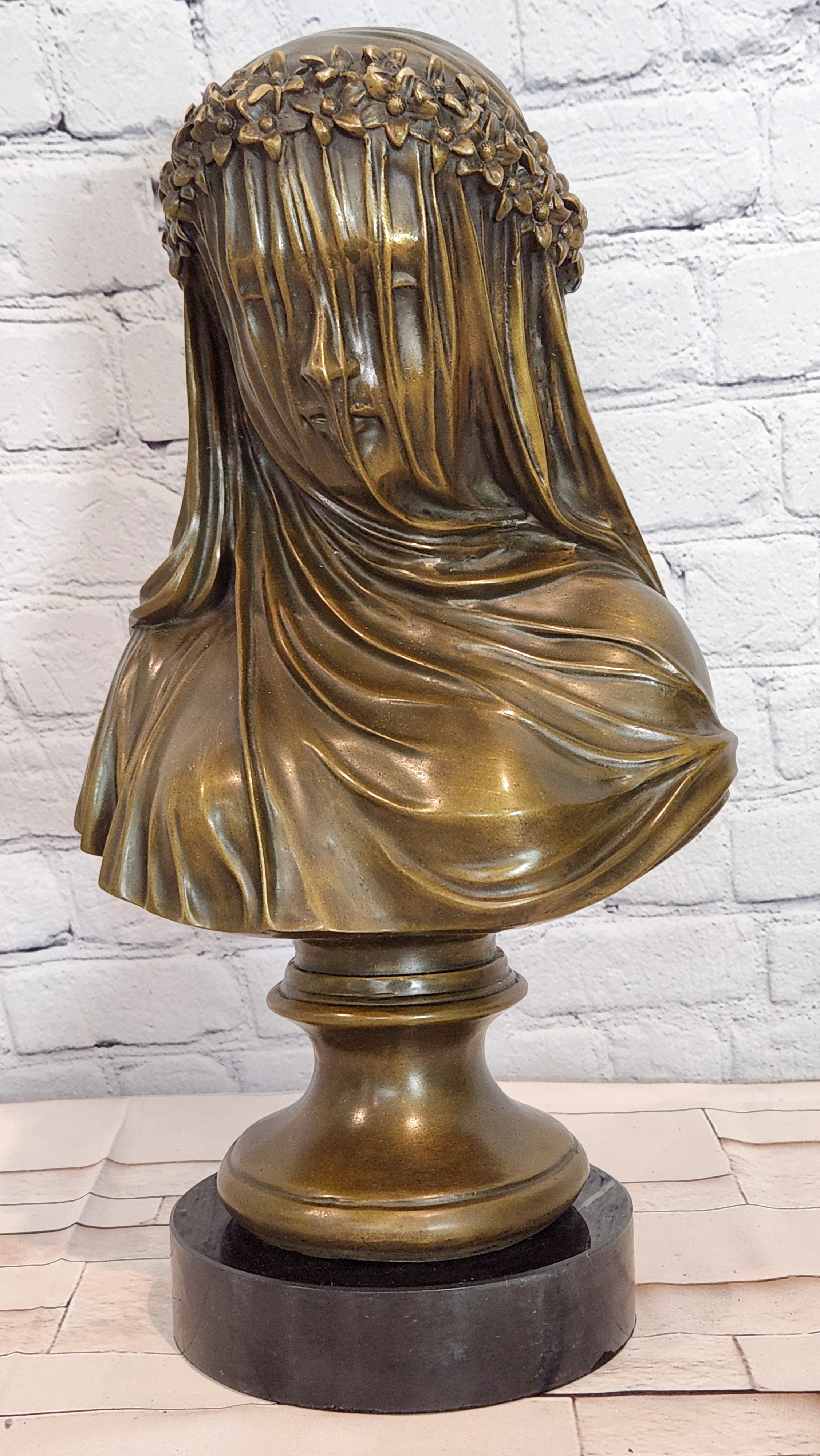 Bronze Veiled Virgin Bust Sculpture Raffaelle Monti Classical Religious Artwork