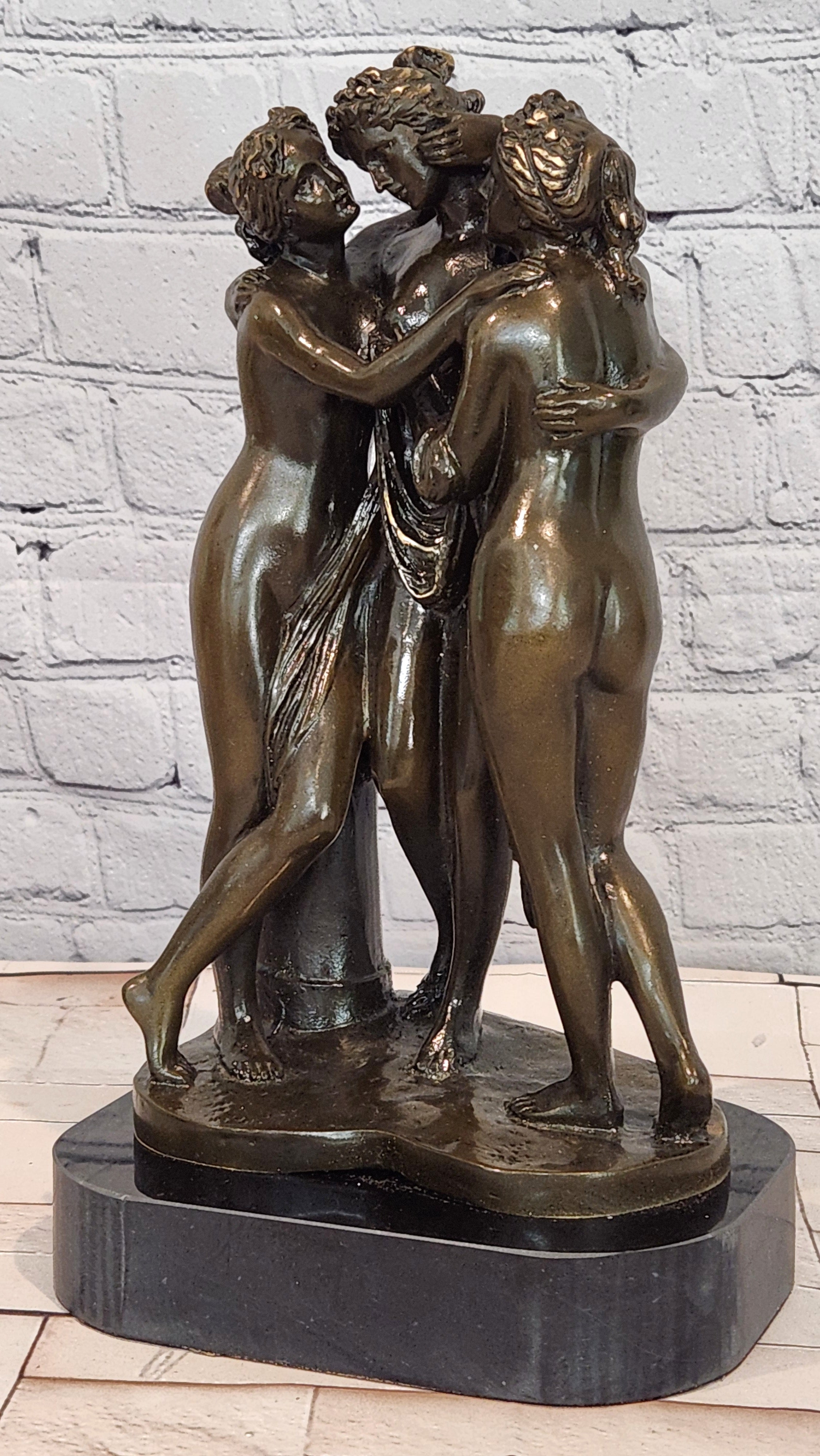 Classical Three Graces Bronze Sculpture Canova Style Fine Art Figurine Decor