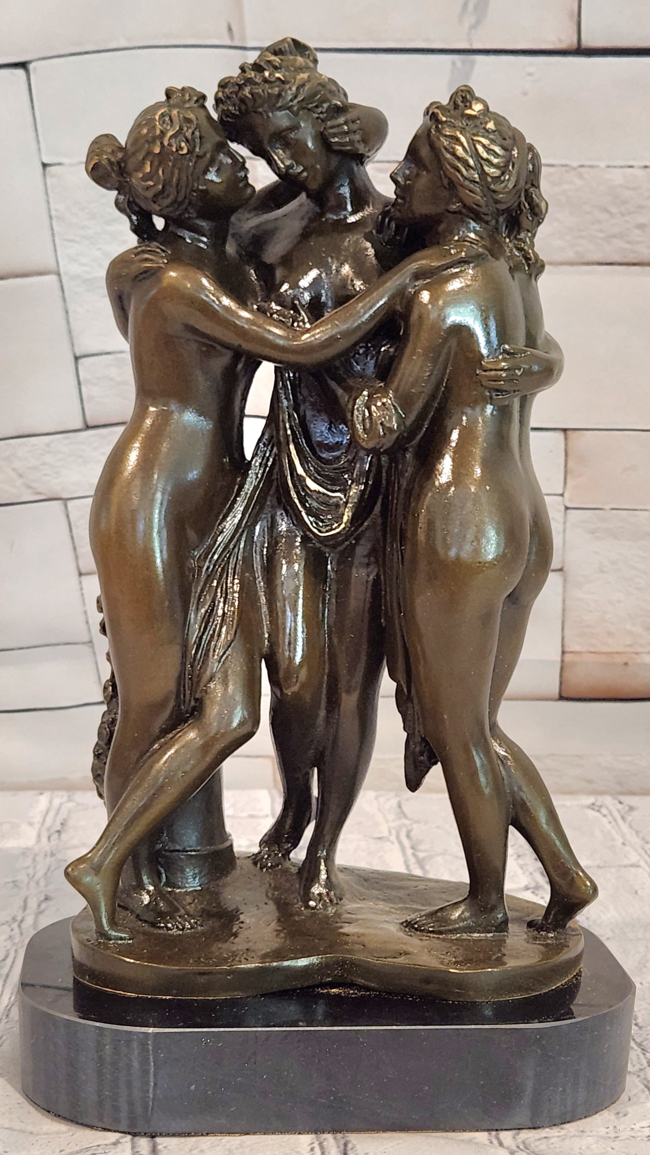 Classical Three Graces Bronze Sculpture Canova Style Fine Art Figurine Decor