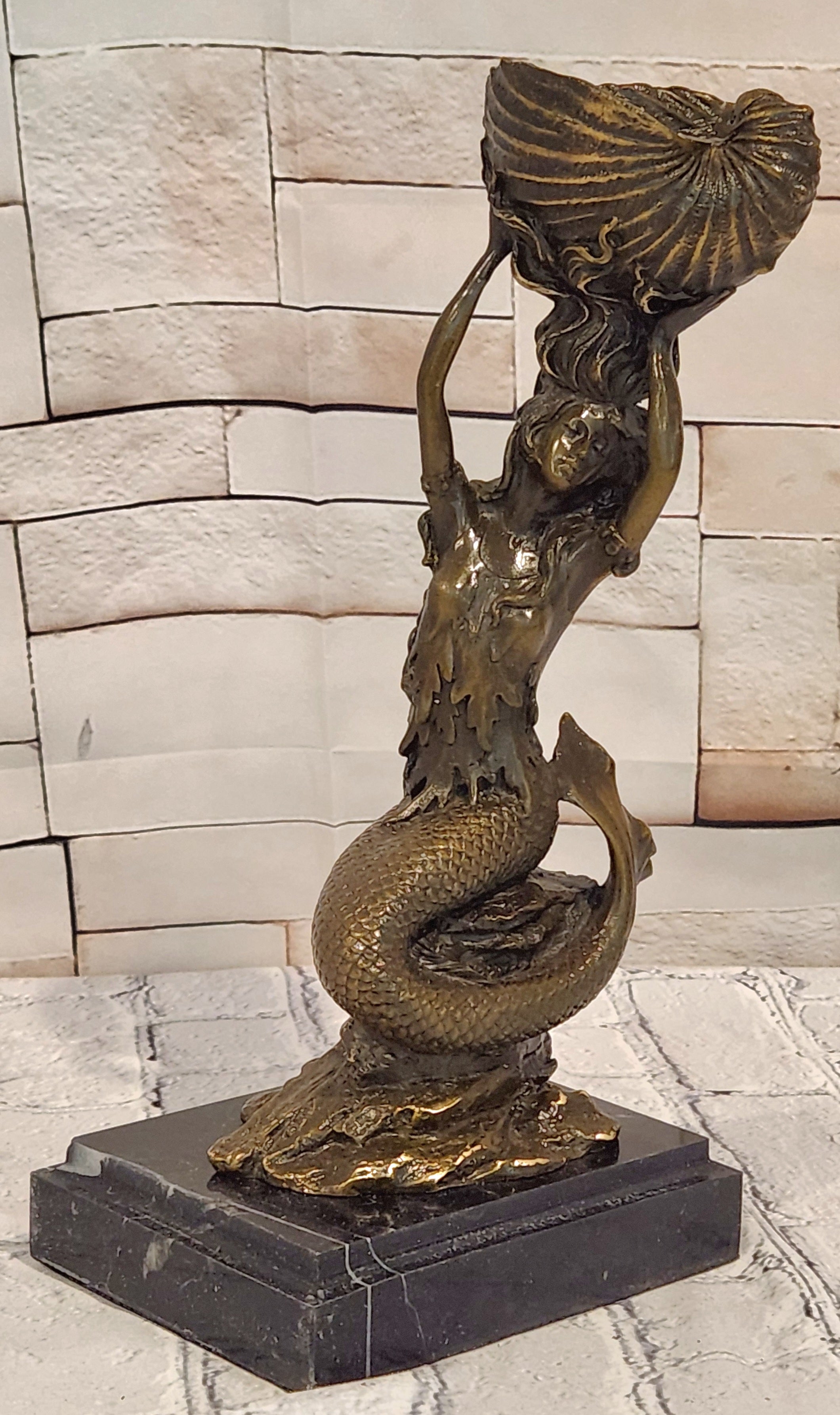 Signed Annie Mermaid Bronze Candle Holder Sculpture Elegant Mythical Decor