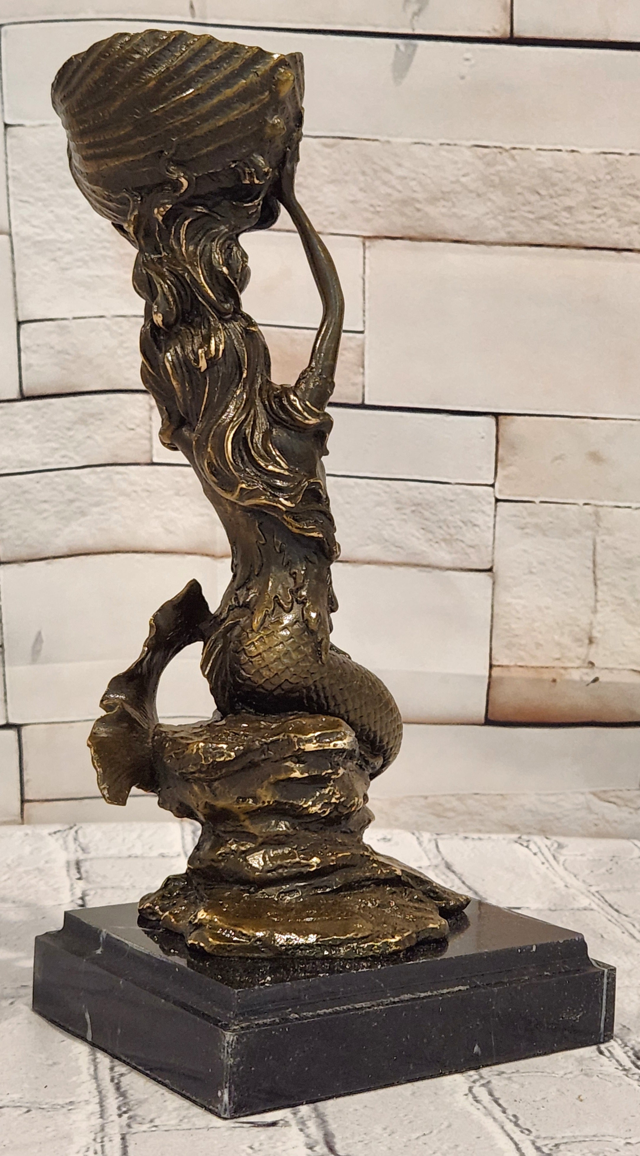 Signed Annie Mermaid Bronze Candle Holder Sculpture Elegant Mythical Decor
