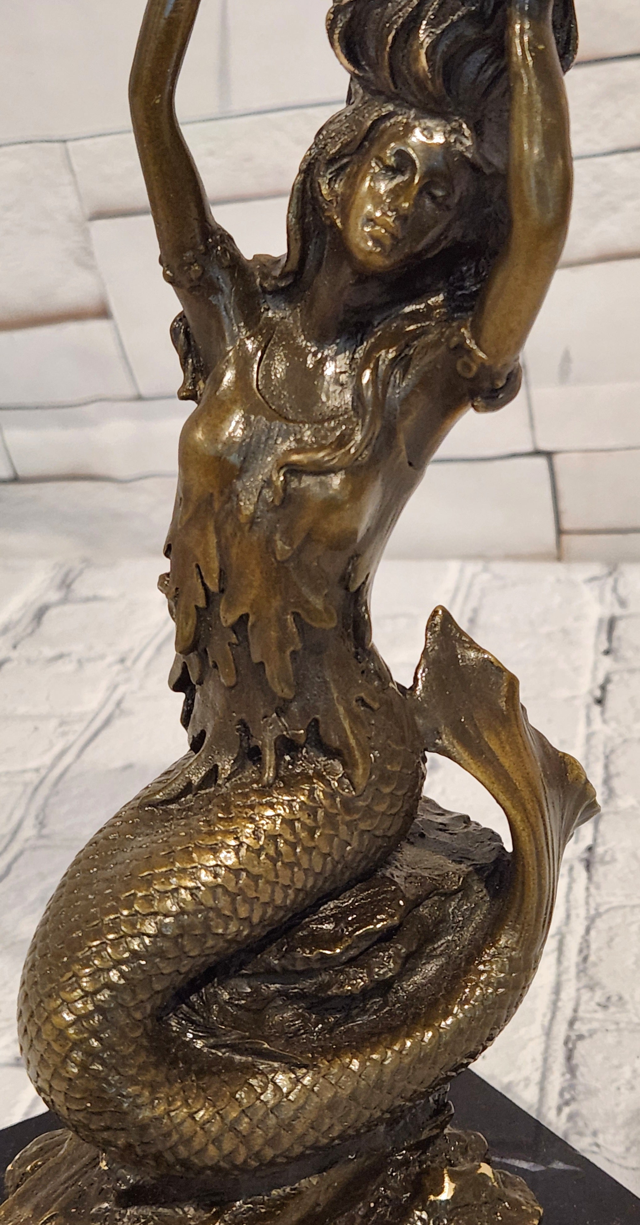 Signed Annie Mermaid Bronze Candle Holder Sculpture Elegant Mythical Decor