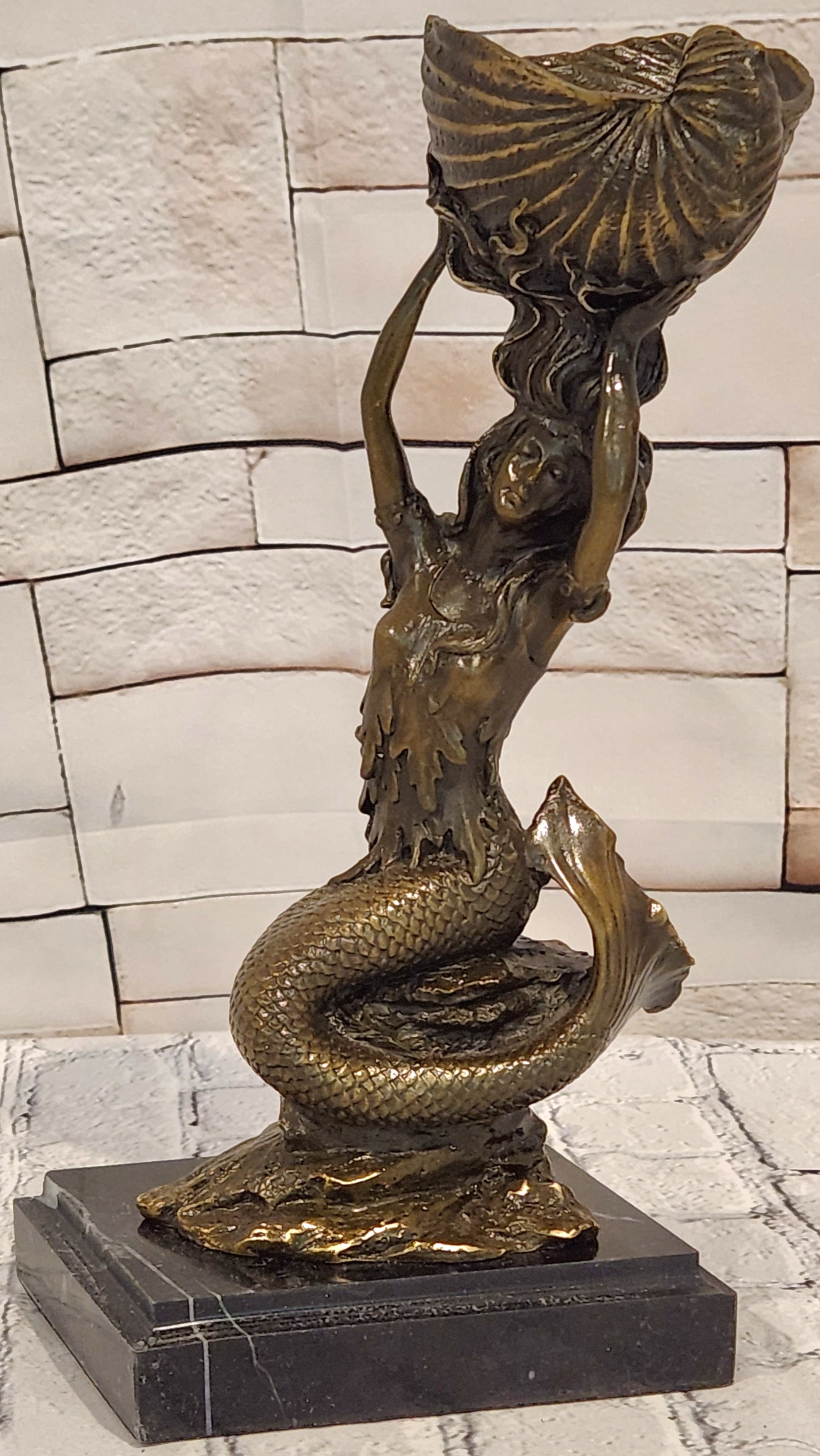 Signed Annie Mermaid Bronze Candle Holder Sculpture Elegant Mythical Decor