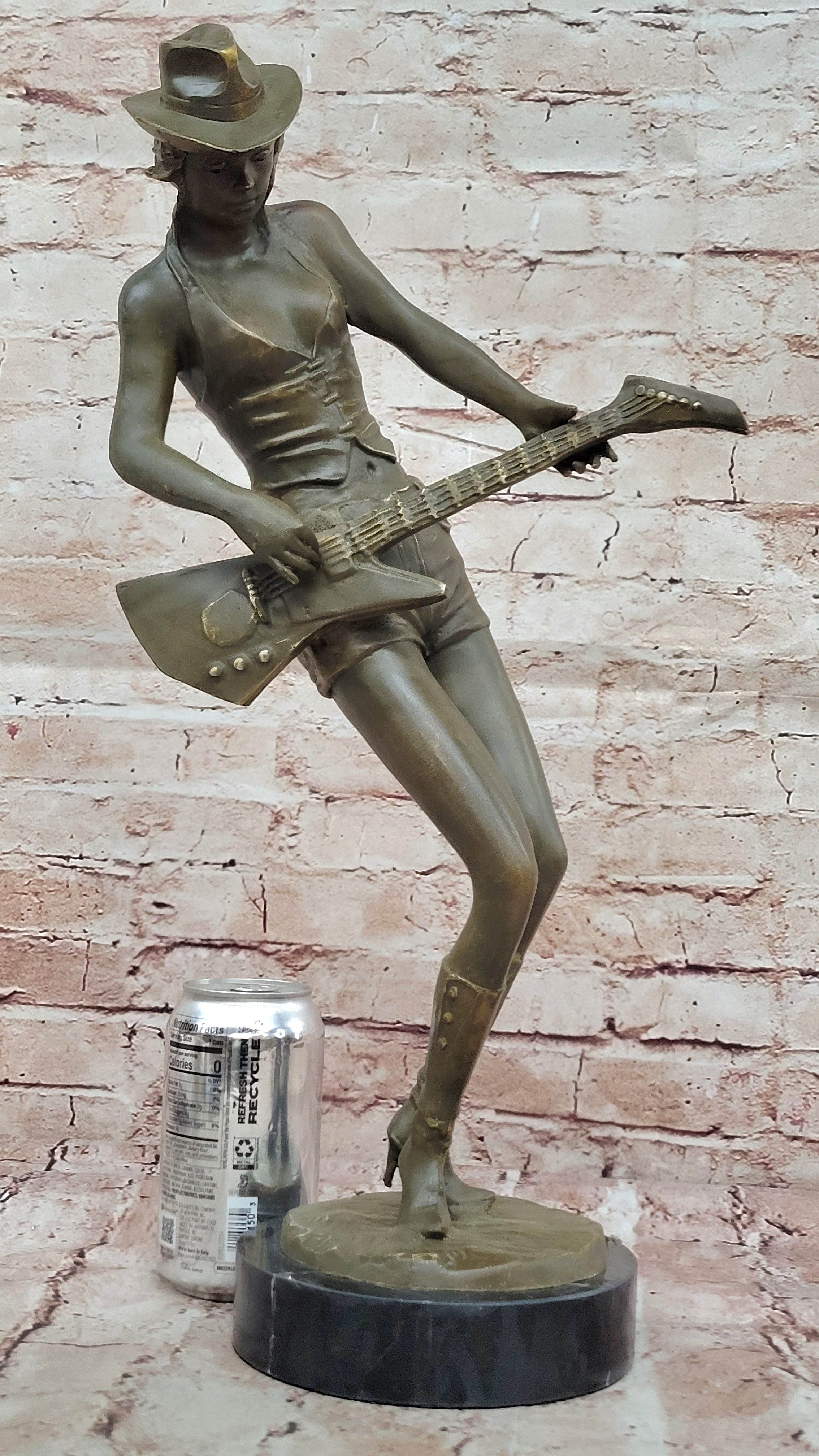 Musician Country Woman Bronze Sculpture Statue Signed Artwork Home Office Figurine